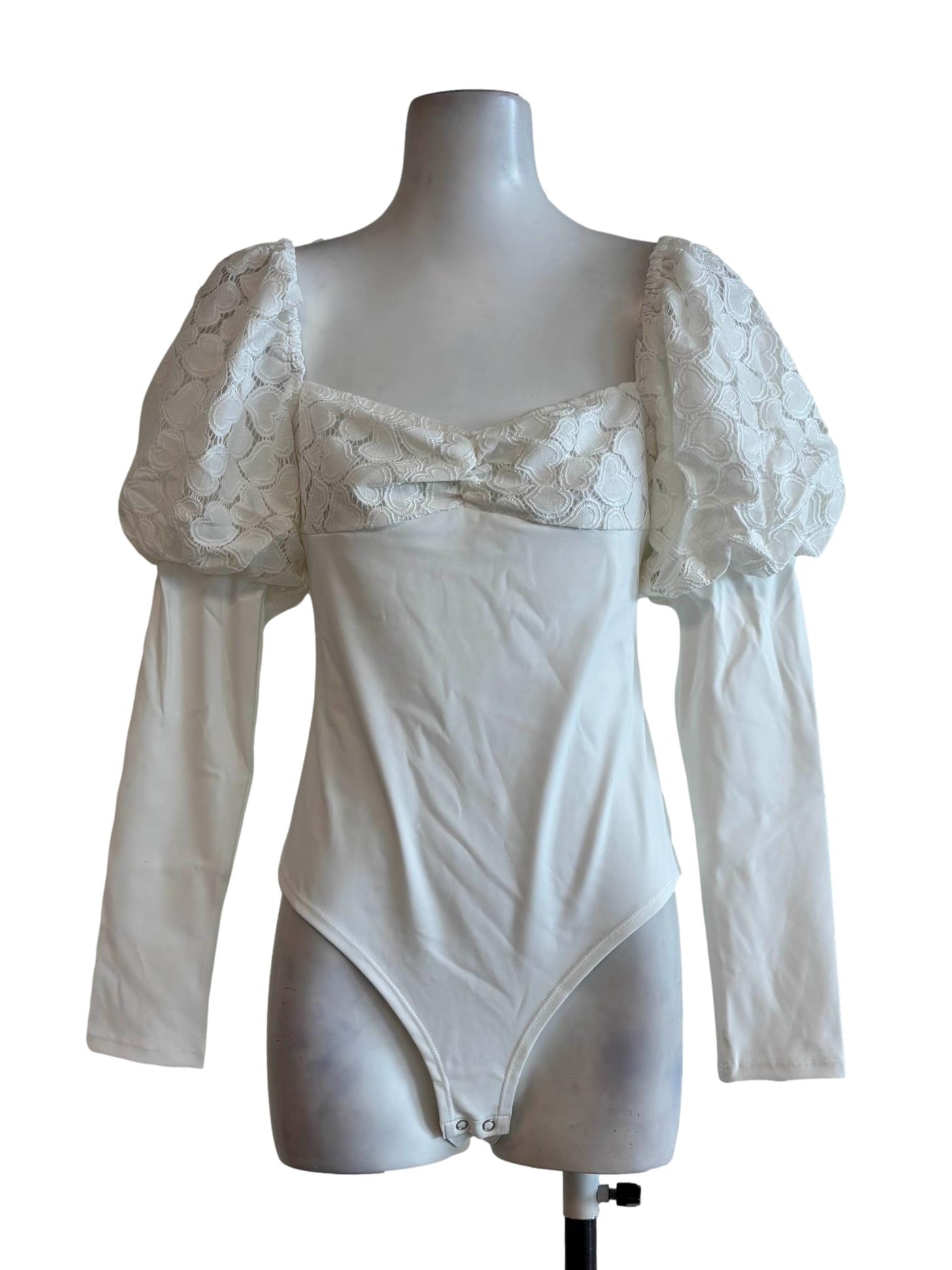 White Long Puff Sleeve Bodysuit