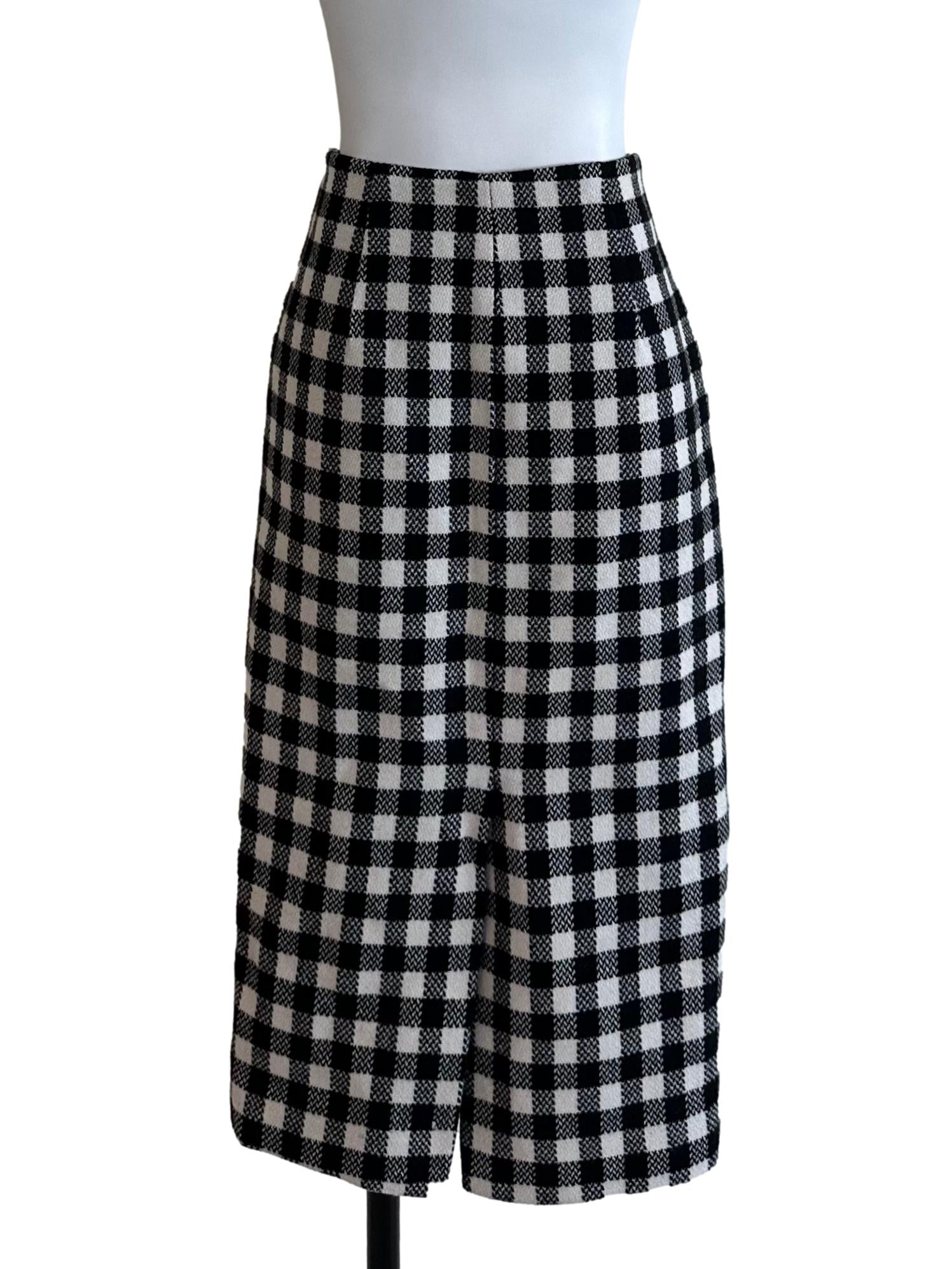 Black White Plaid Wool Skirt