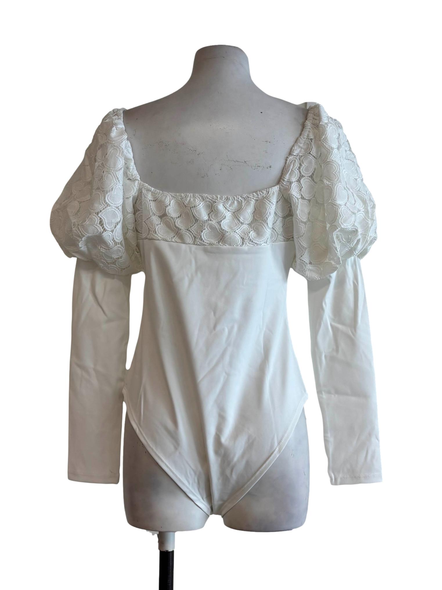 White Long Puff Sleeve Bodysuit