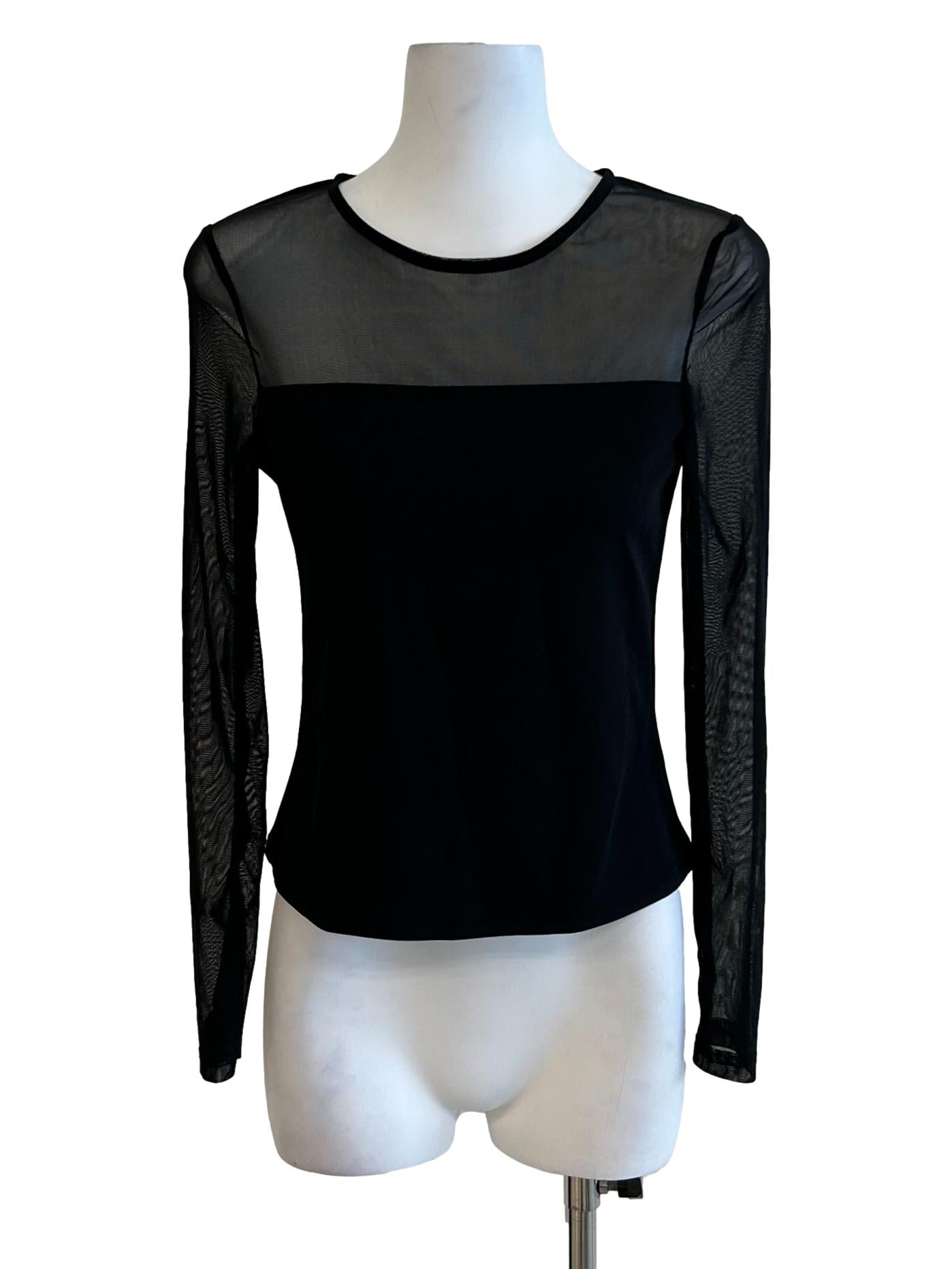 Black Mesh Long Sleeve Top