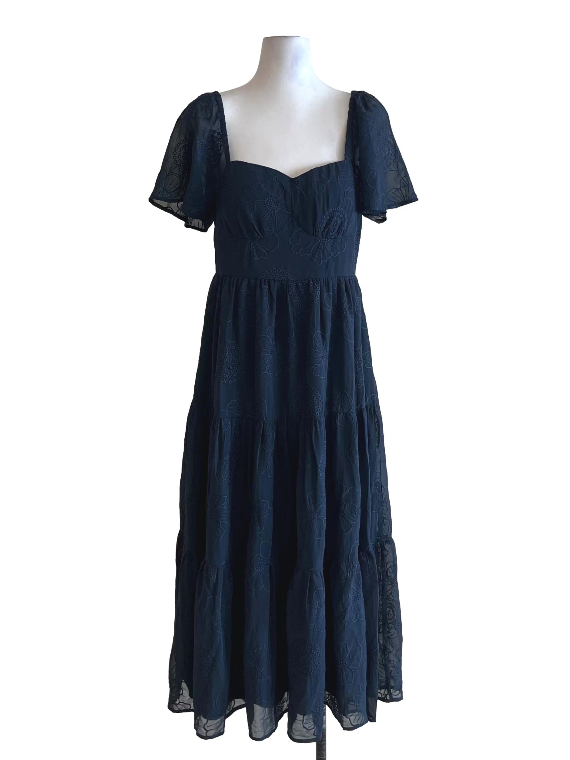 Navy Blue Floral Empire Dress