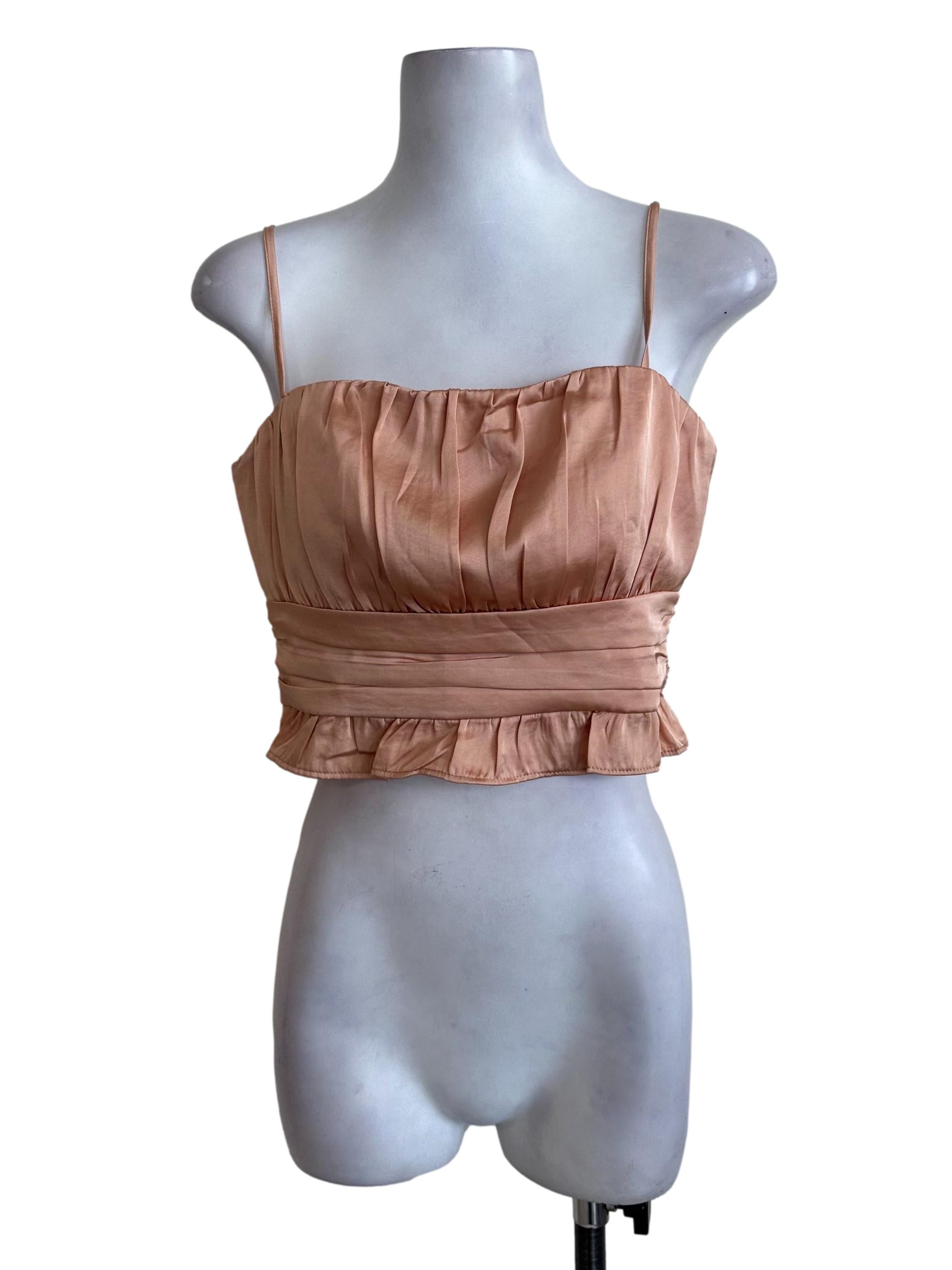 Light Orange Satin Pleated Top