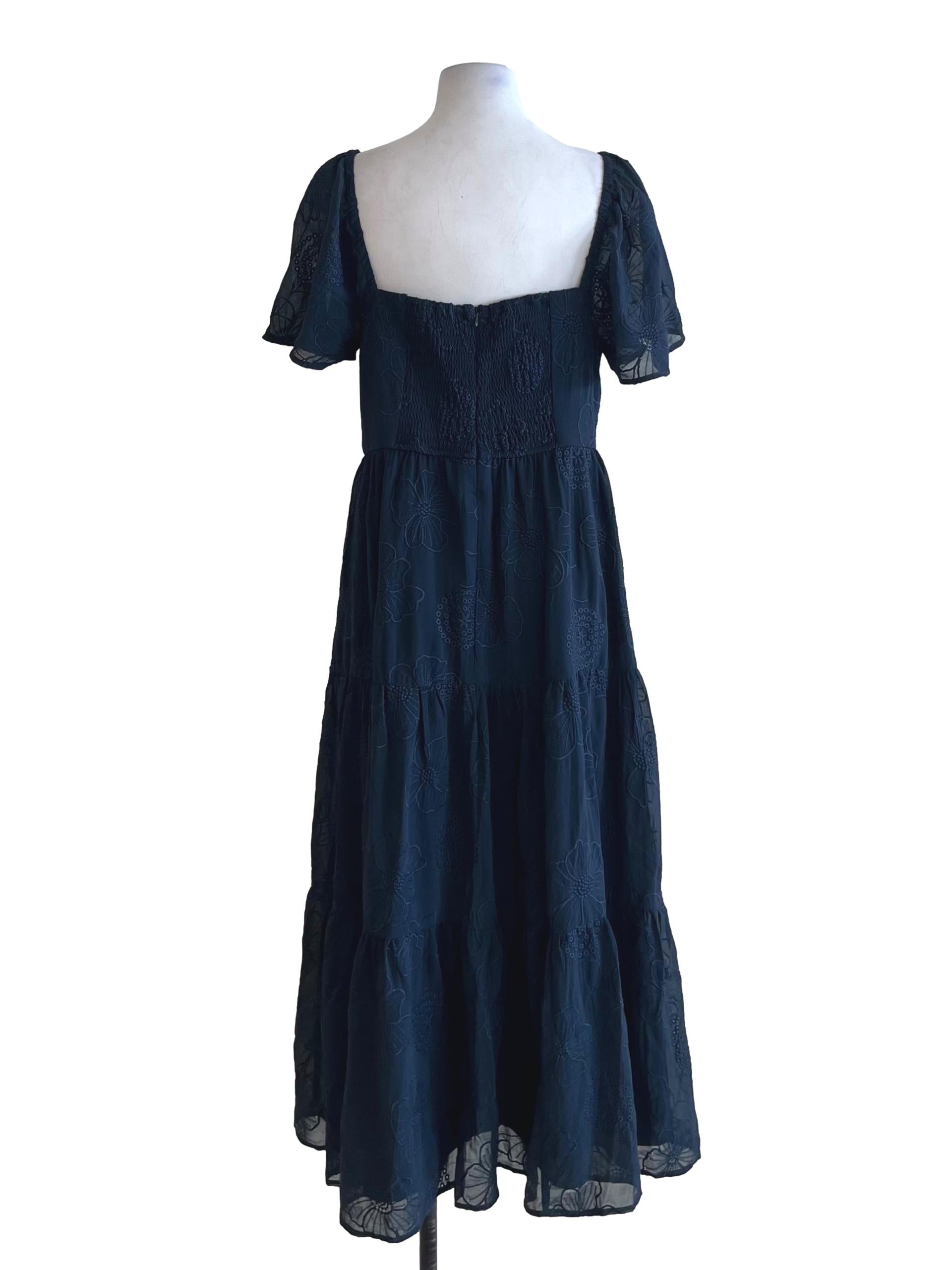 Navy Blue Floral Empire Dress