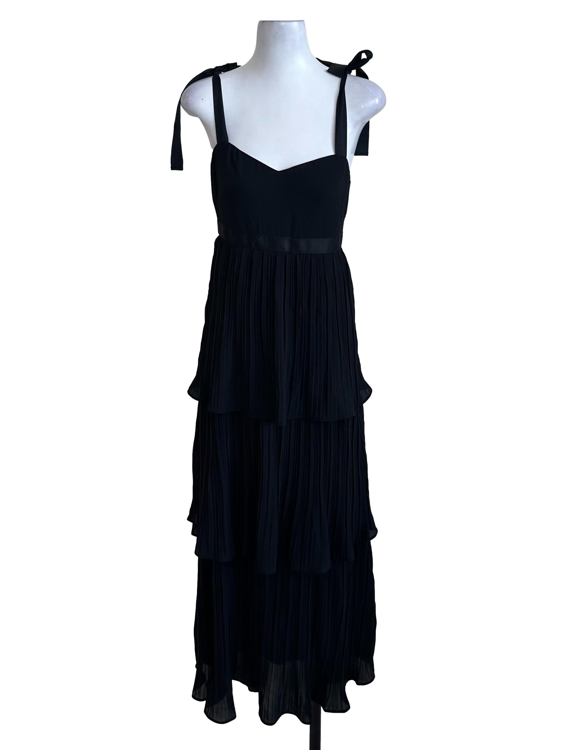 Raven Black Sweetheart Pleated Layered Dress