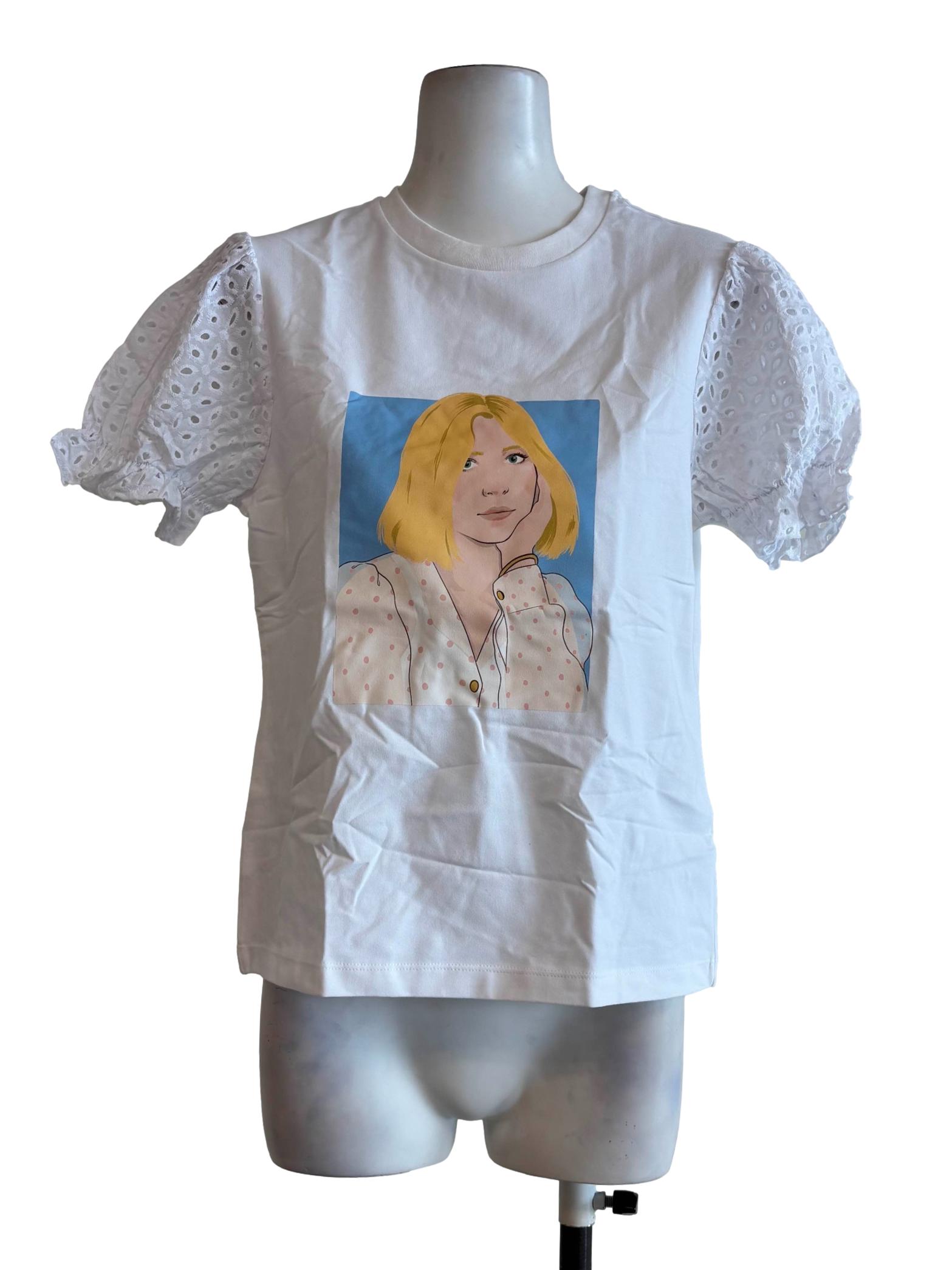 White Lace Sleeve Graphic Tee