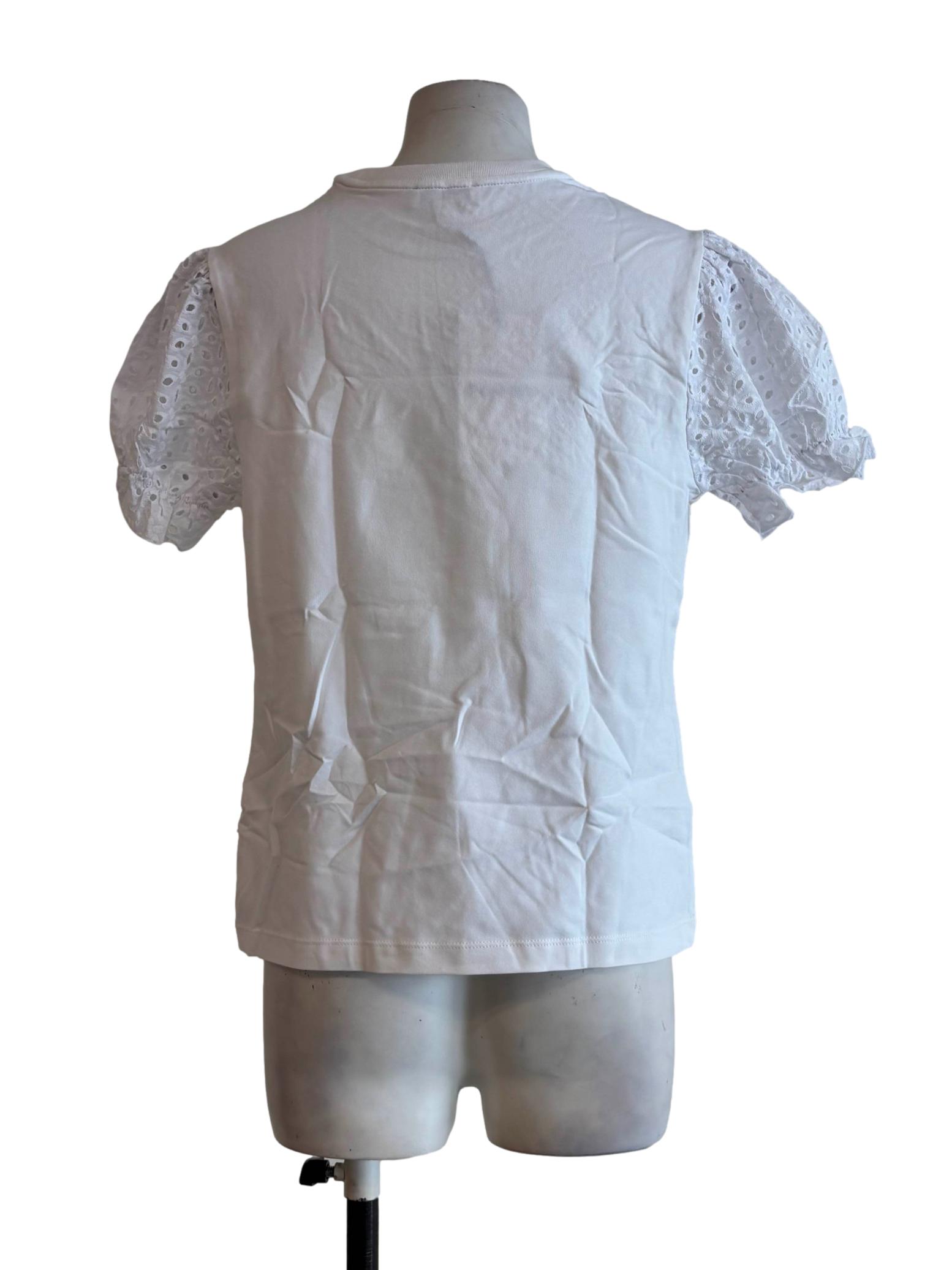 White Lace Sleeve Graphic Tee