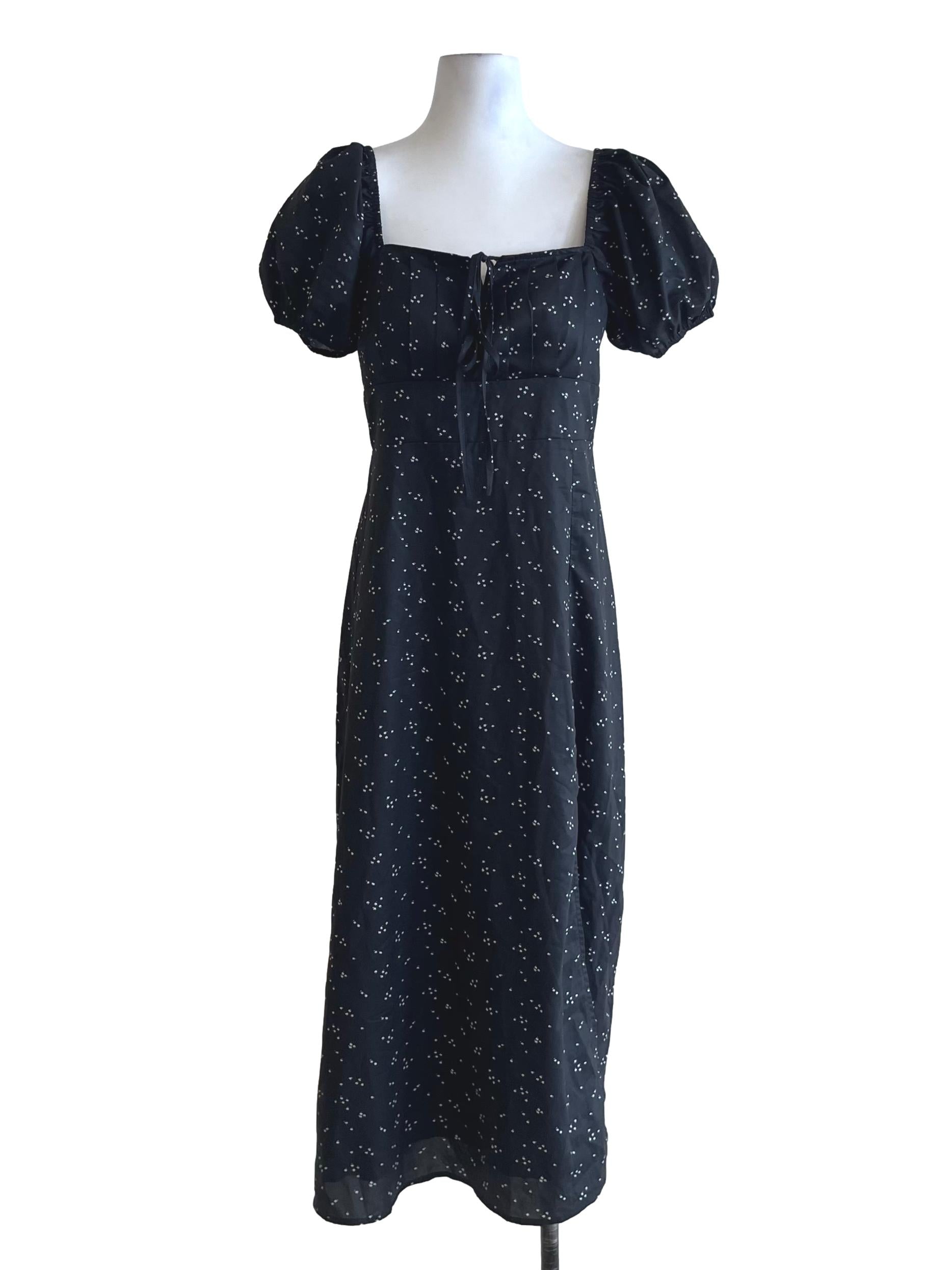 Black Square Neckline Empire Dress