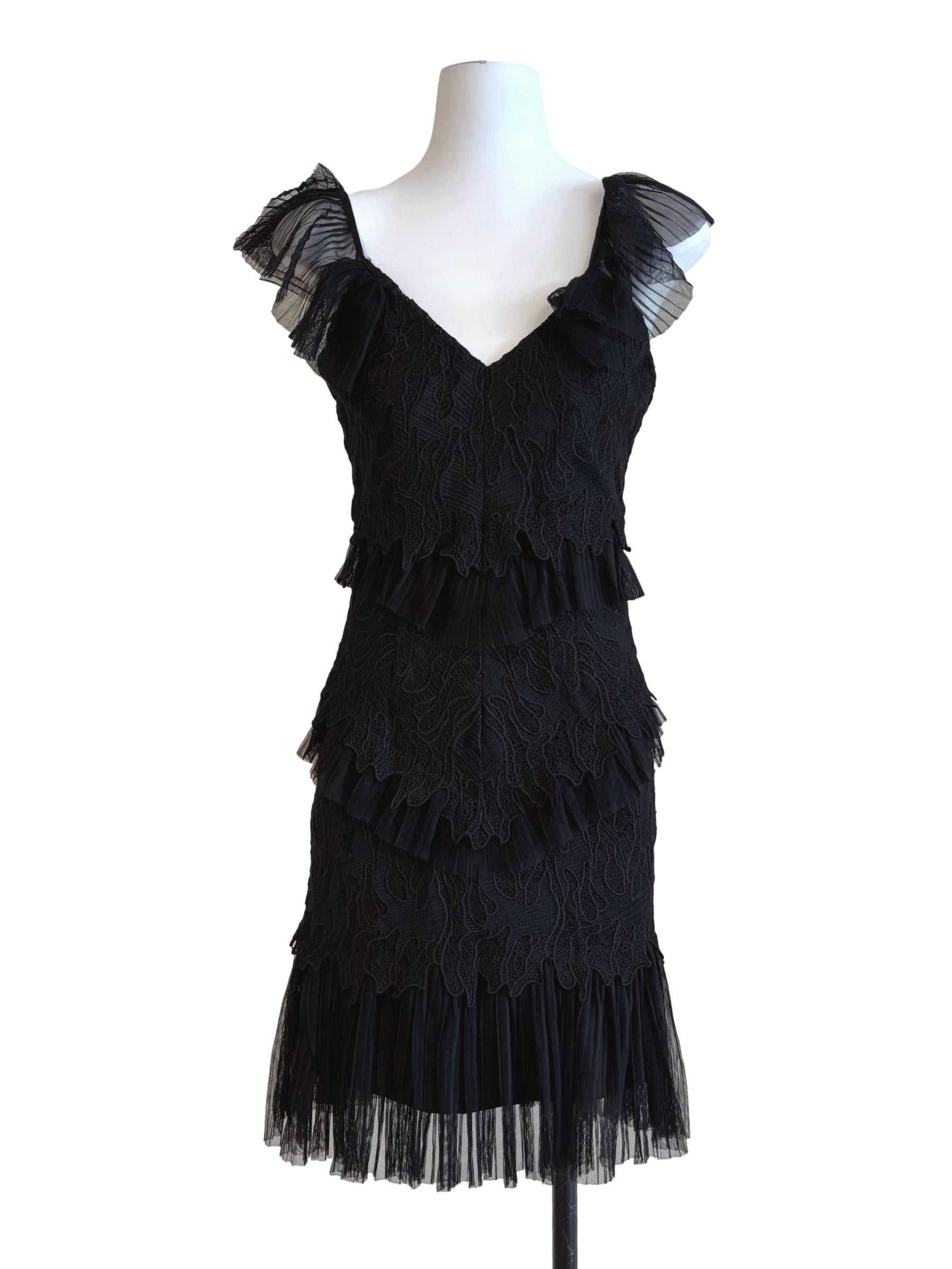 Slate Black Textured Ruffle Dress