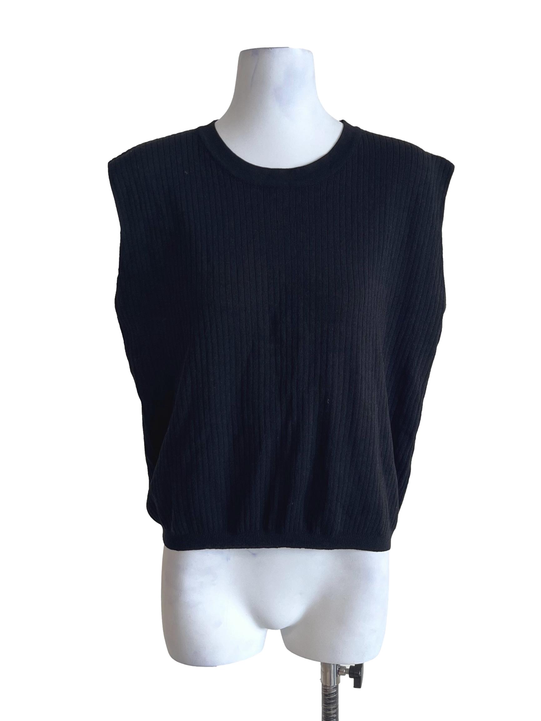 Jade Black Sleeveless Ribbed Top