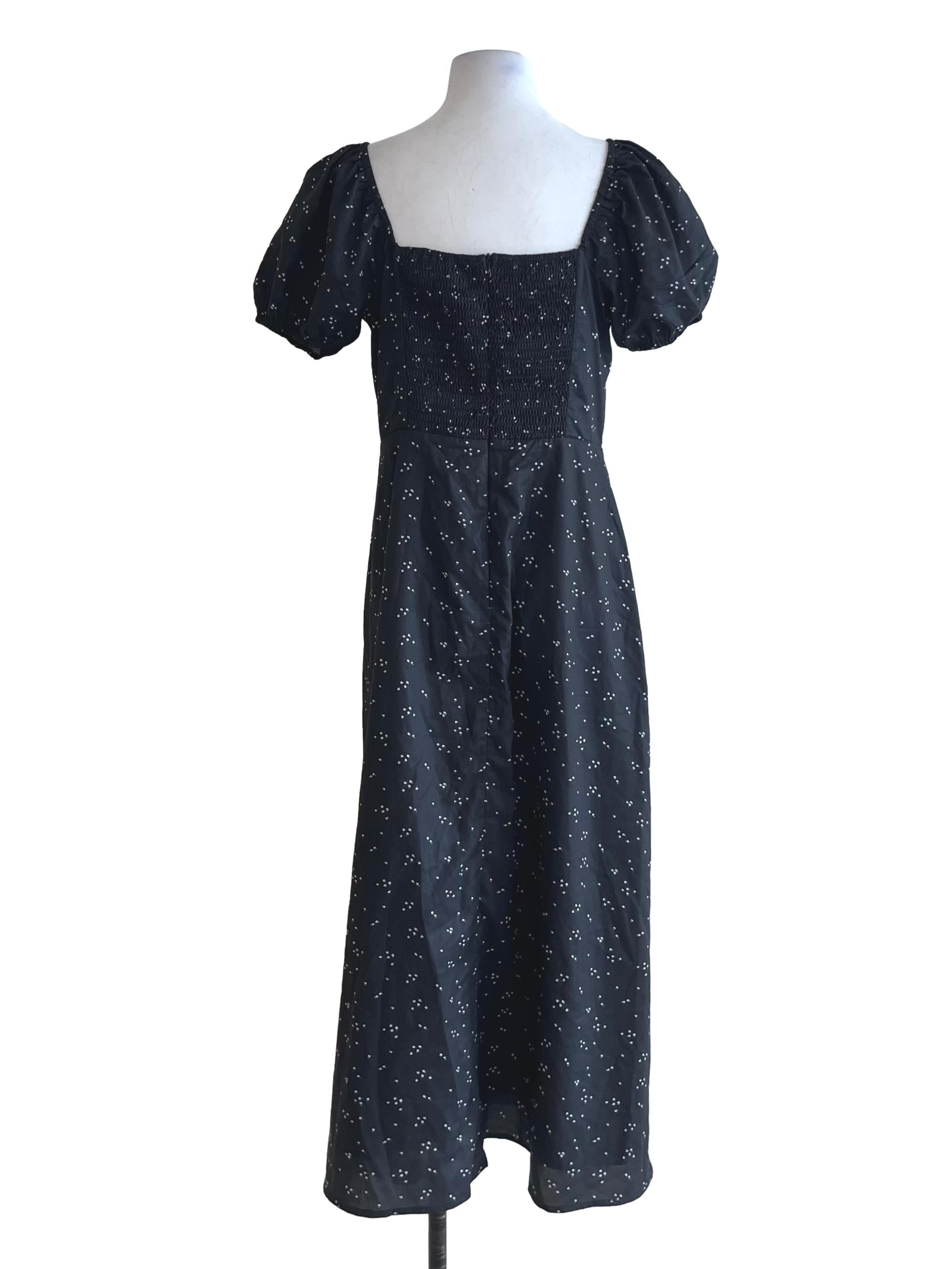 Black Square Neckline Empire Dress