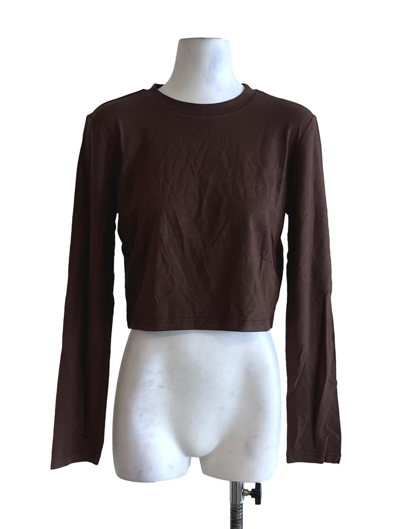 Brown Jewel Neckline Blouse