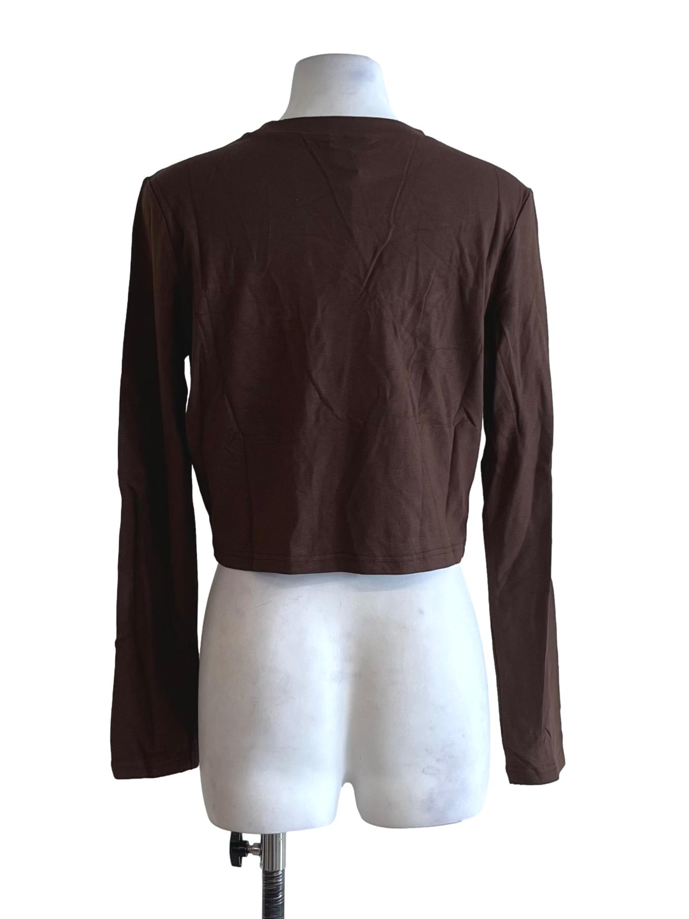 Brown Jewel Neckline Blouse