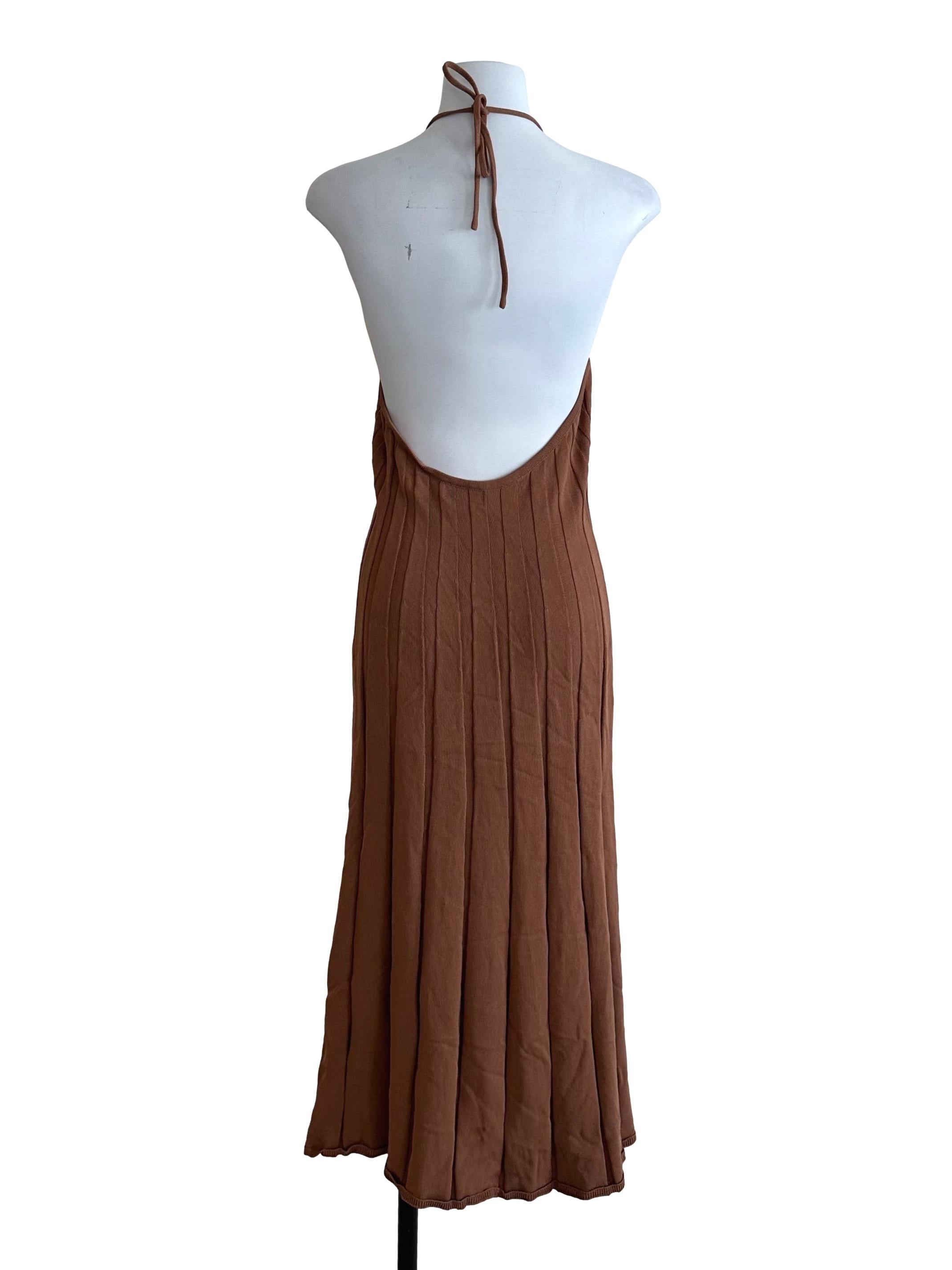 Mocha Brown Knit Halter Backless Dress