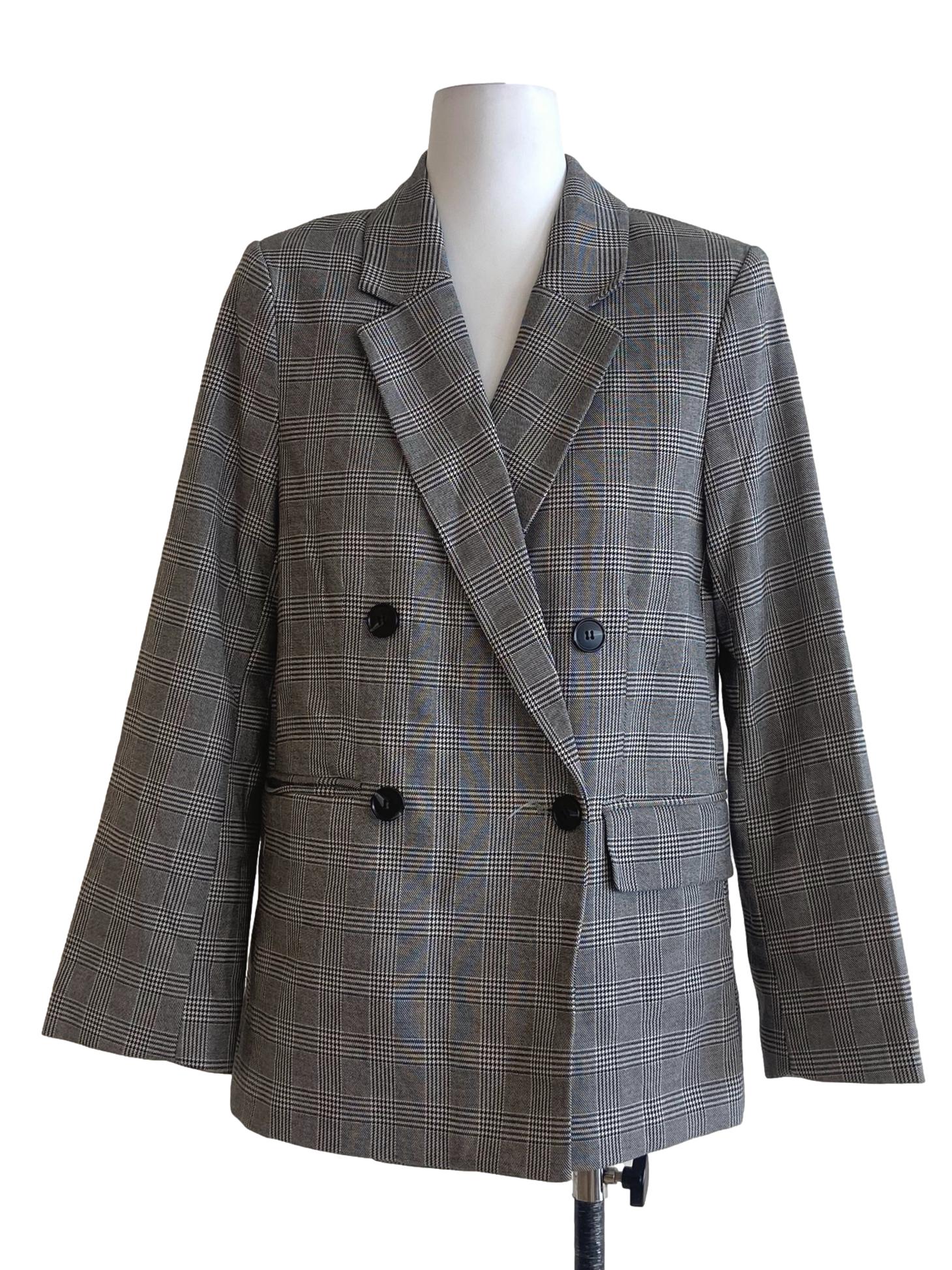 Black Tartan Double Breasted Blazer