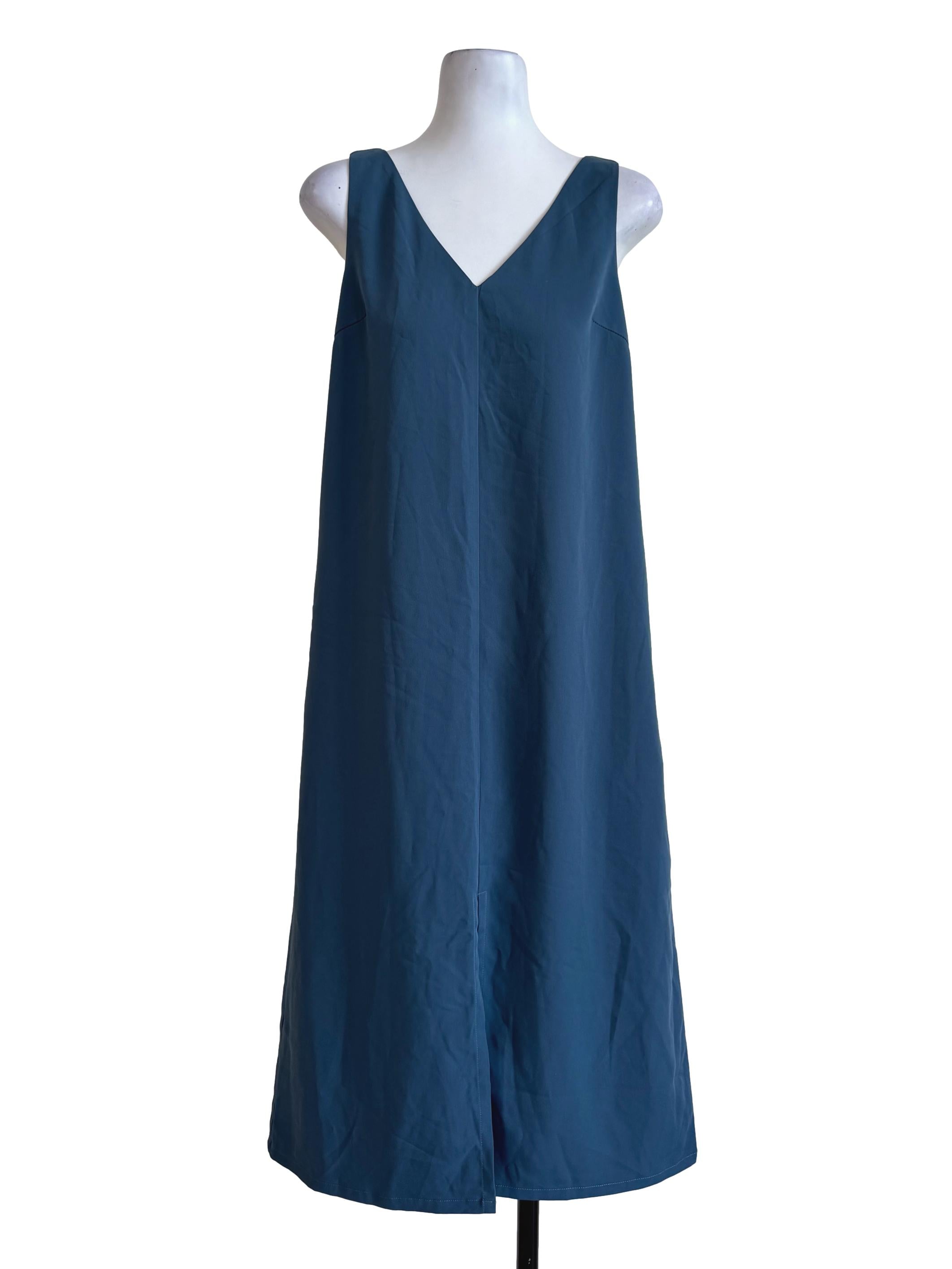 Teal Blue V Neck Slip Dress
