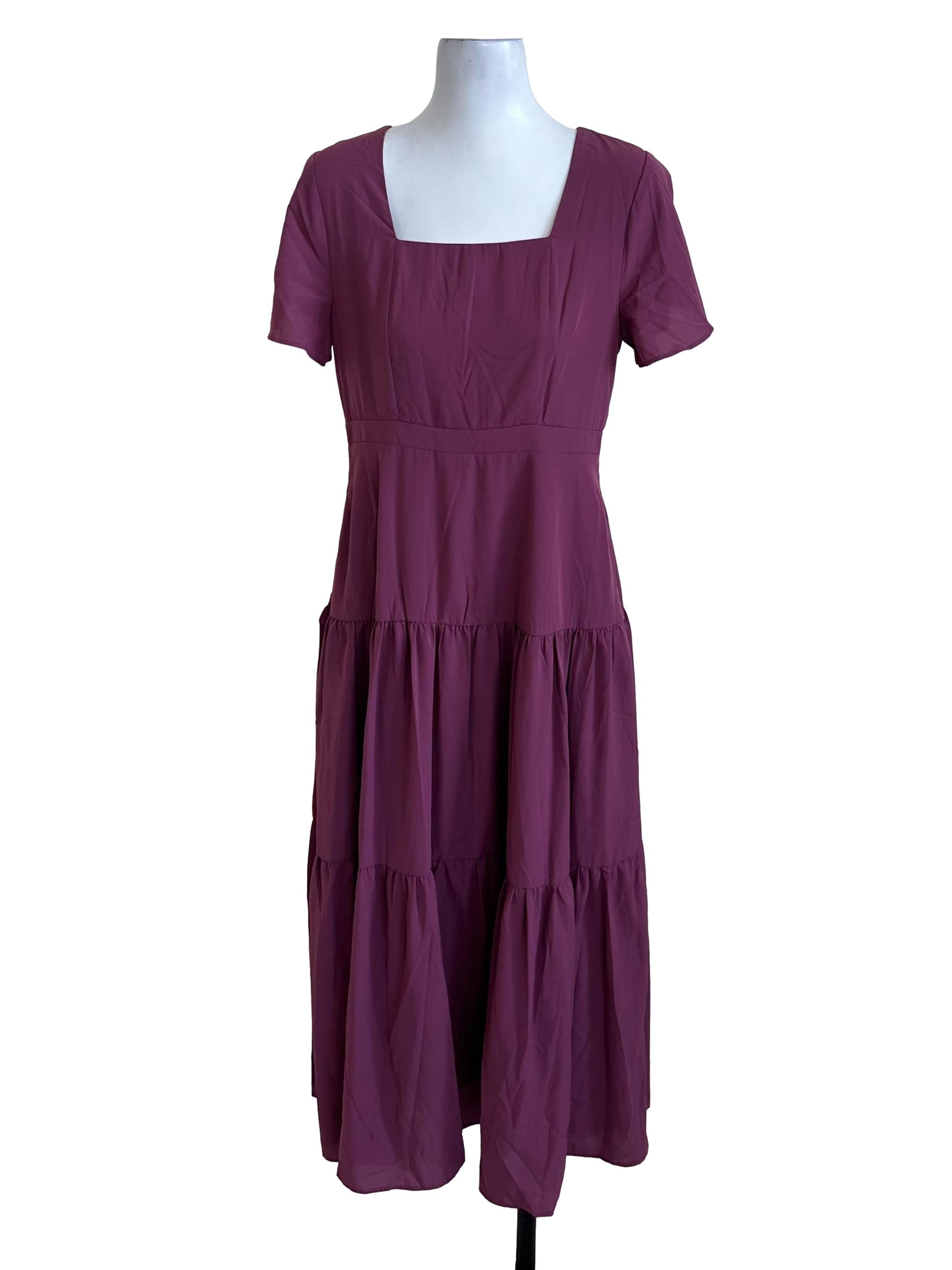 Plum Purple Square Neck Tiered Dress