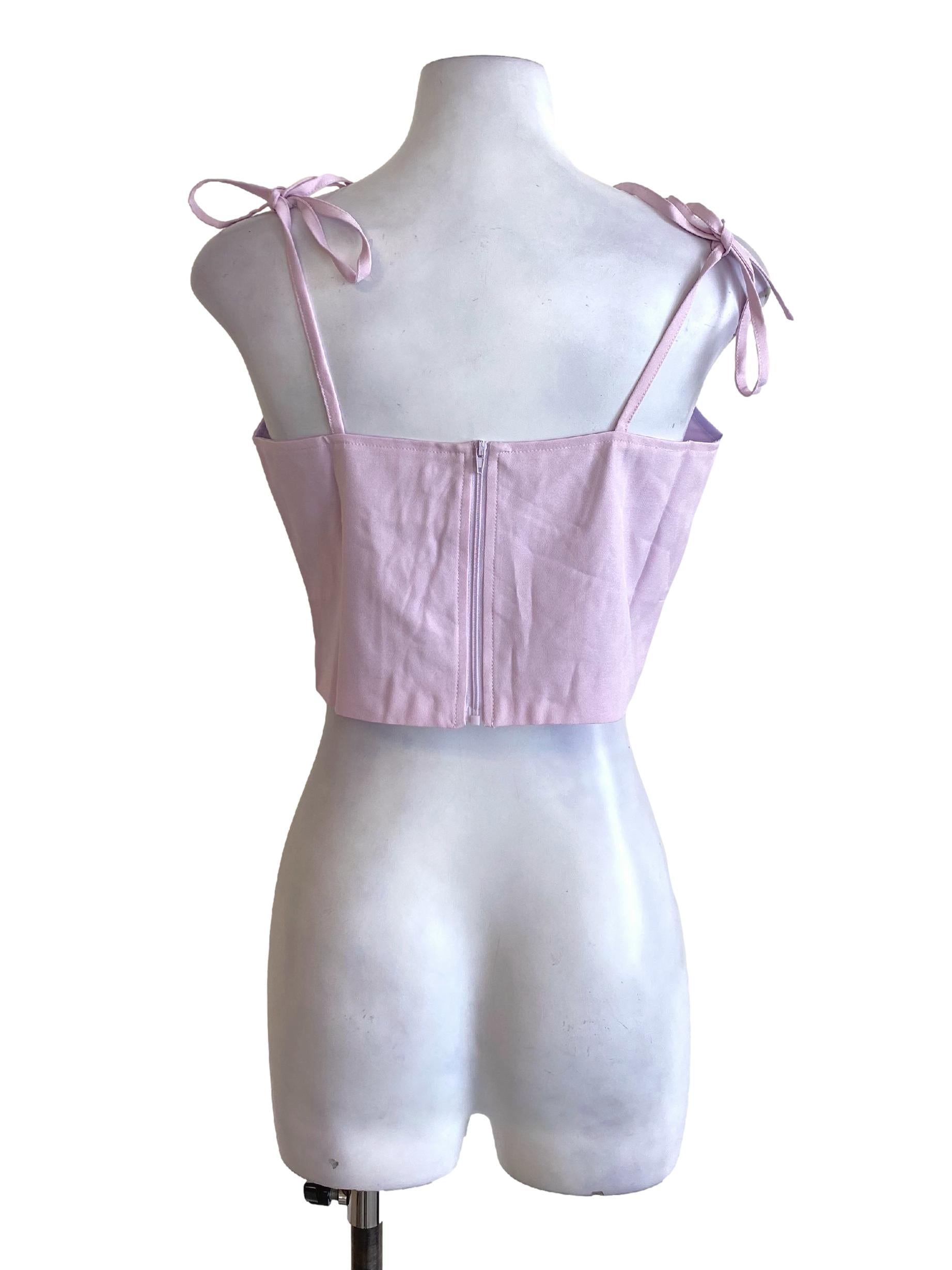Light Periwinkle Purple Sweetheart Neck Tie Strap Cropped Top