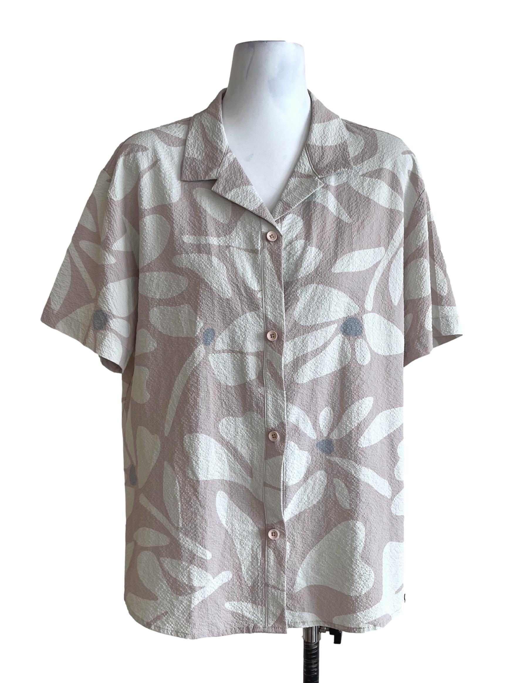 Crepe Pink Abstract Print Button-Up Shirt