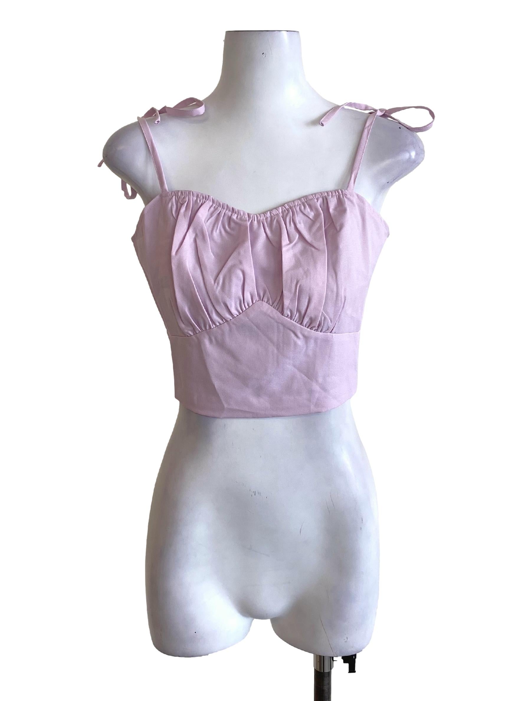Light Periwinkle Purple Sweetheart Neck Tie Strap Cropped Top