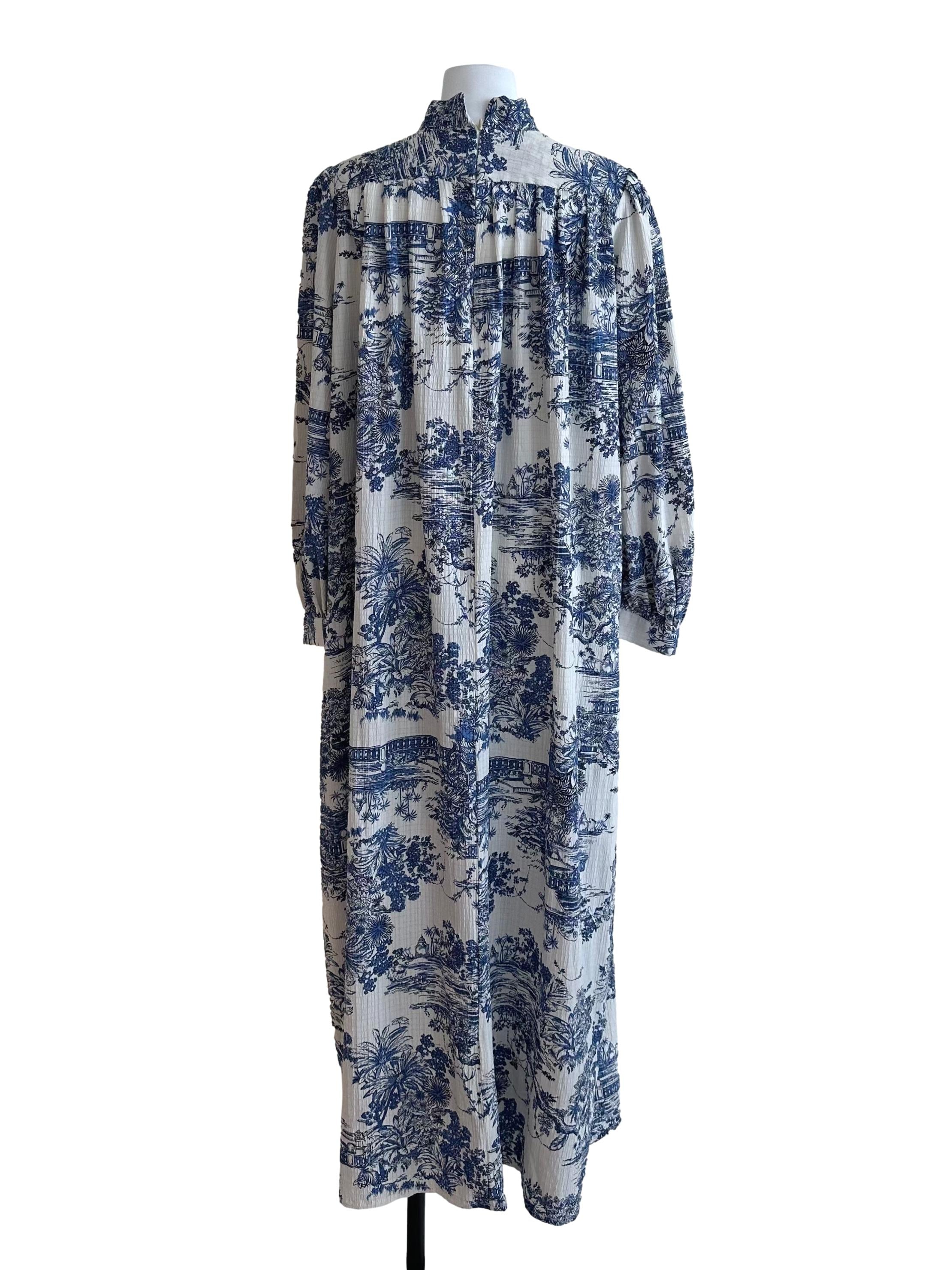 Blue White Pattern High Neck Dress