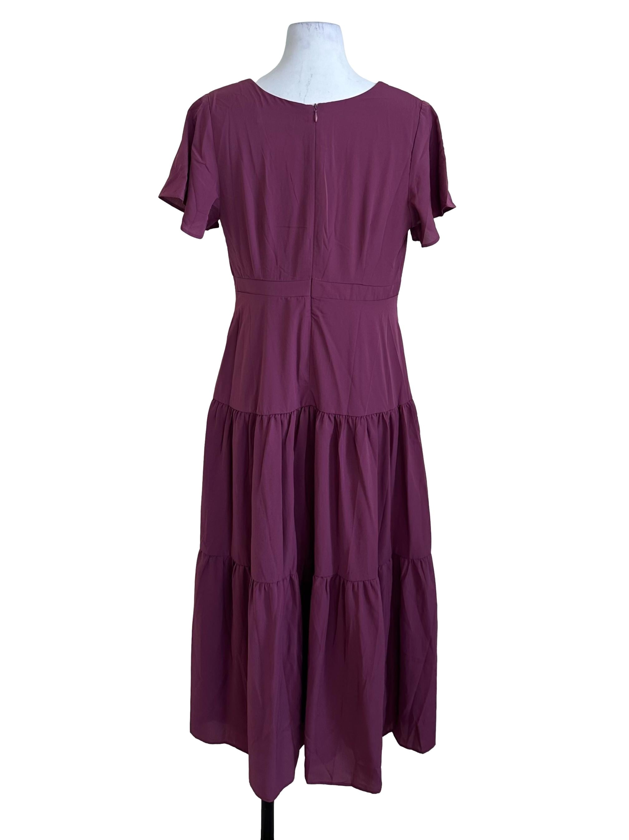 Plum Purple Square Neck Tiered Dress