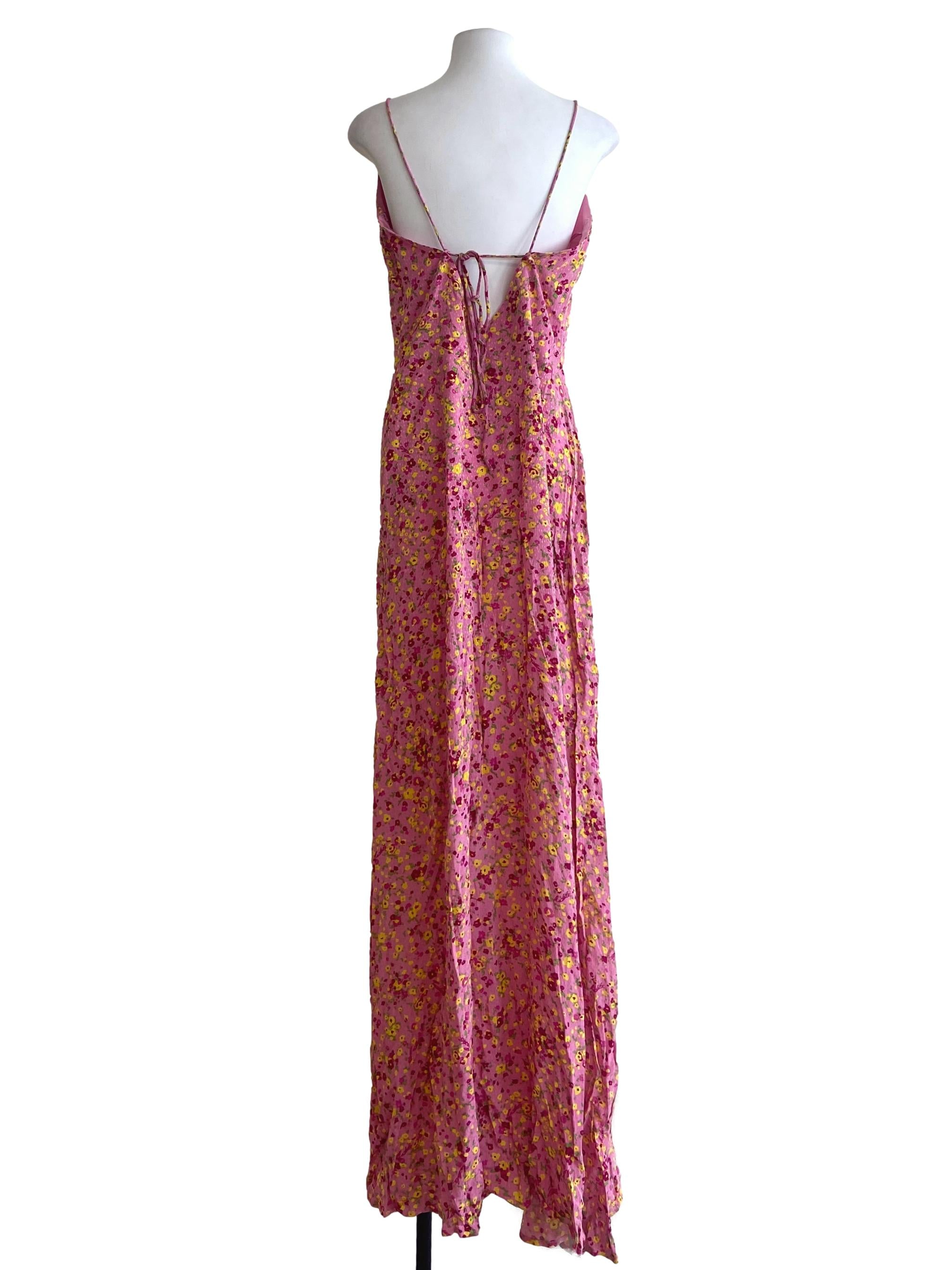 Watermelon Pink Floral Spaghetti Straps Slit Empire Dress