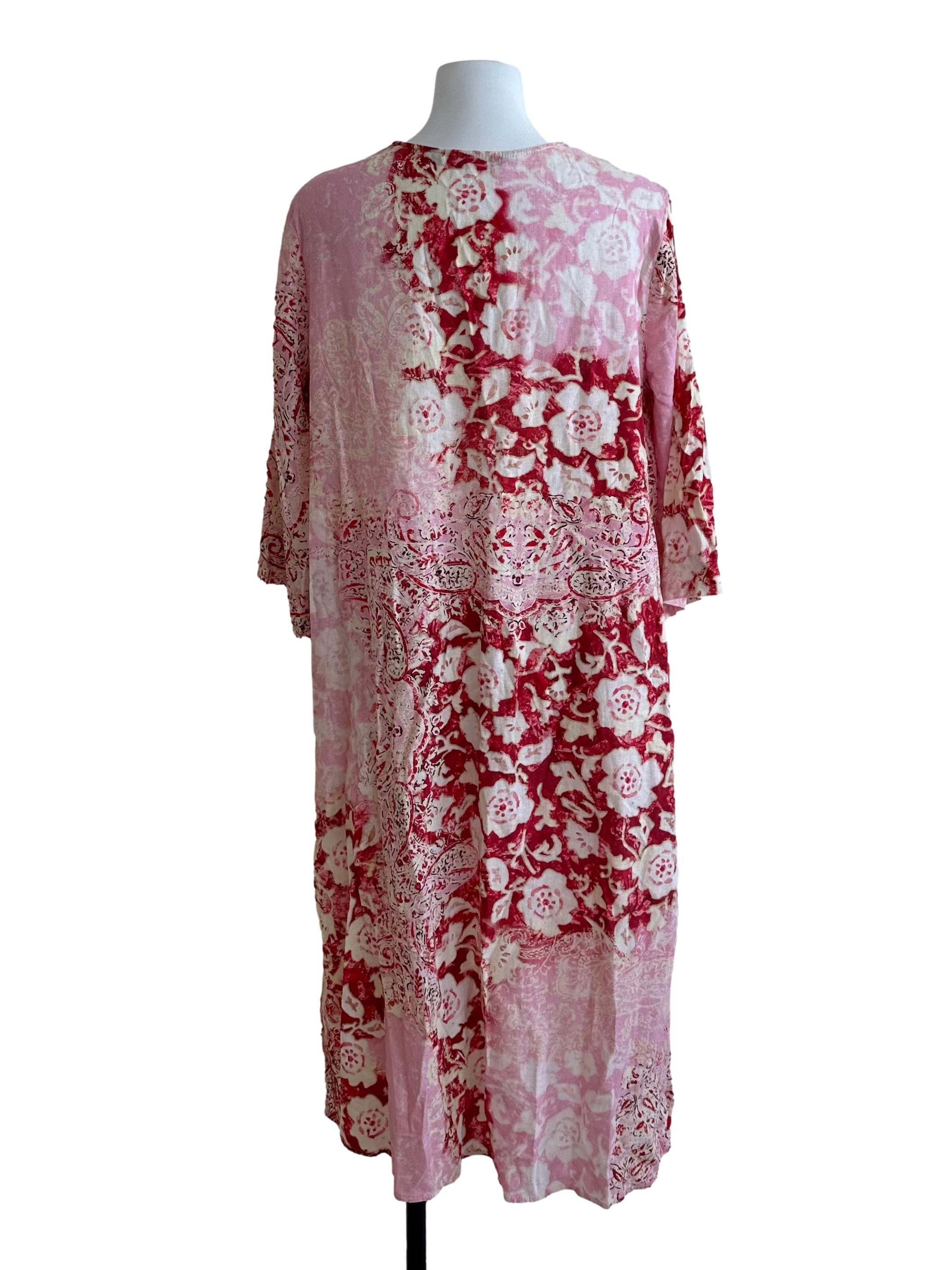 Pink Red Pattern V Neck Slit Dress