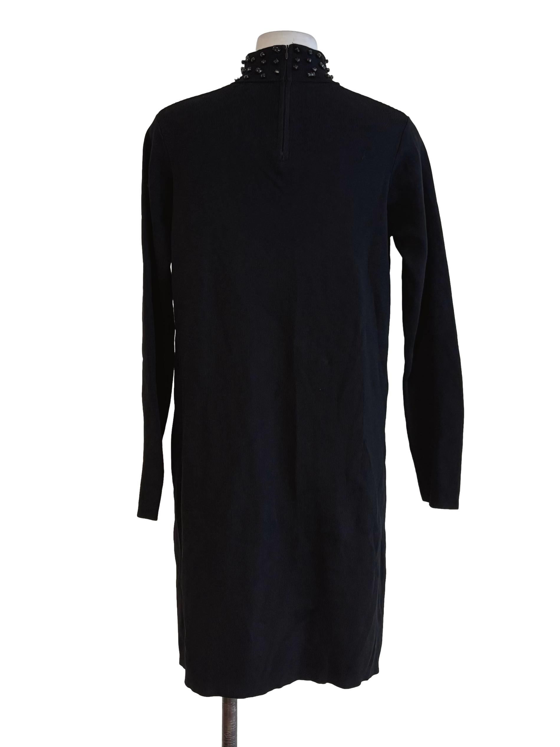 Jet Black Beaded Neck Dress