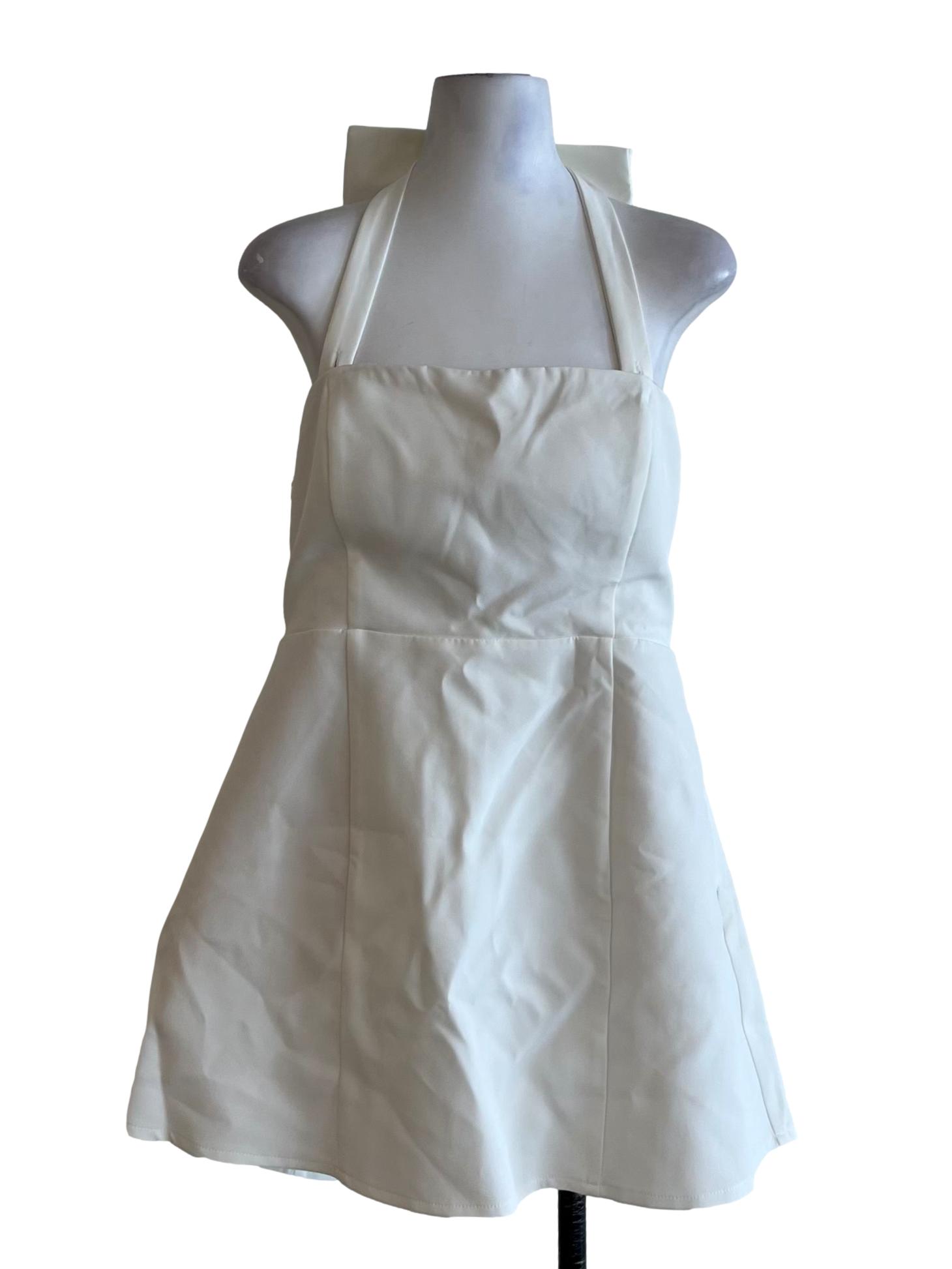White Halter Neckline A-Line Dress