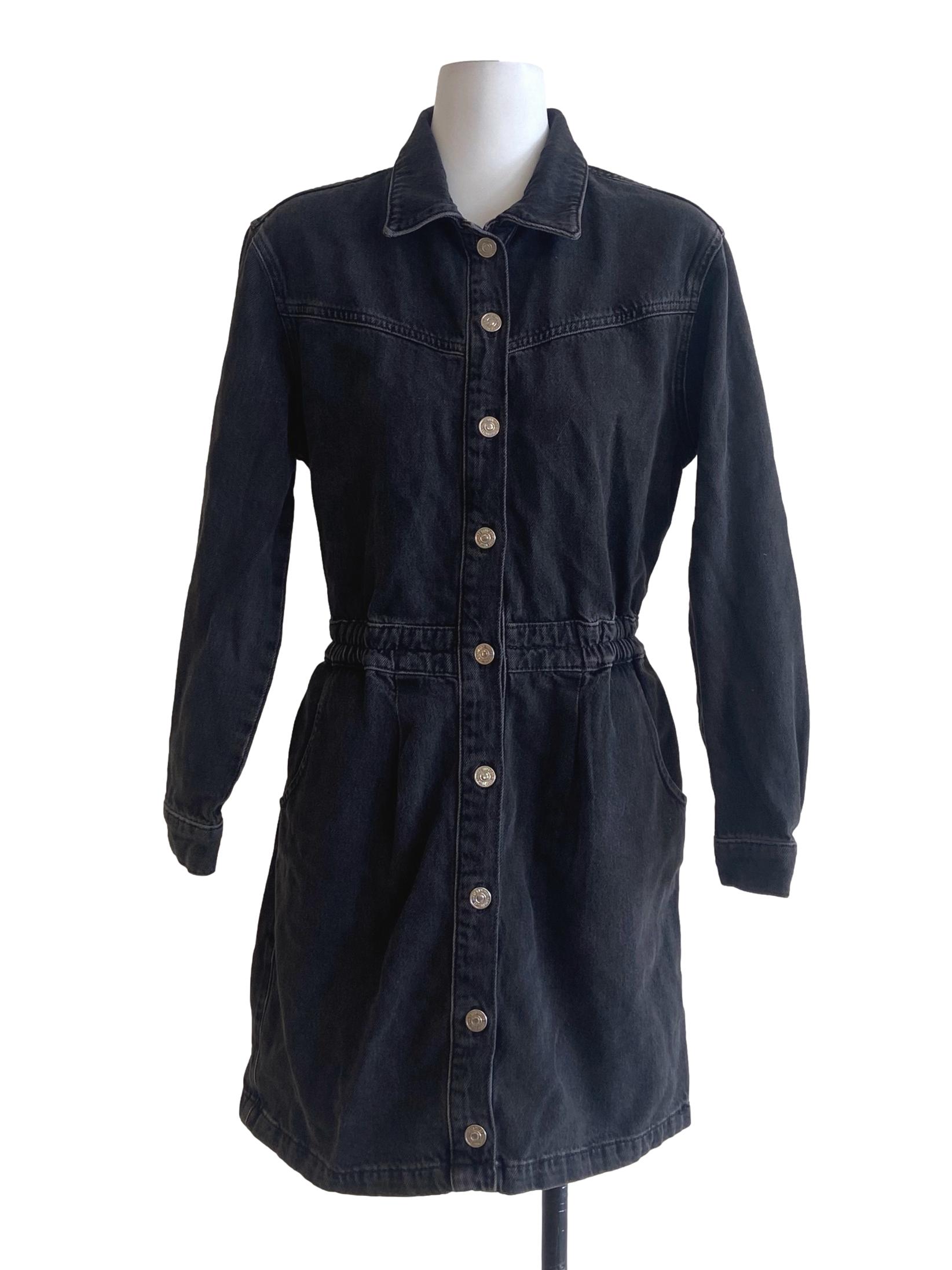 Black Button Down Pegged Waist Jeans Dress