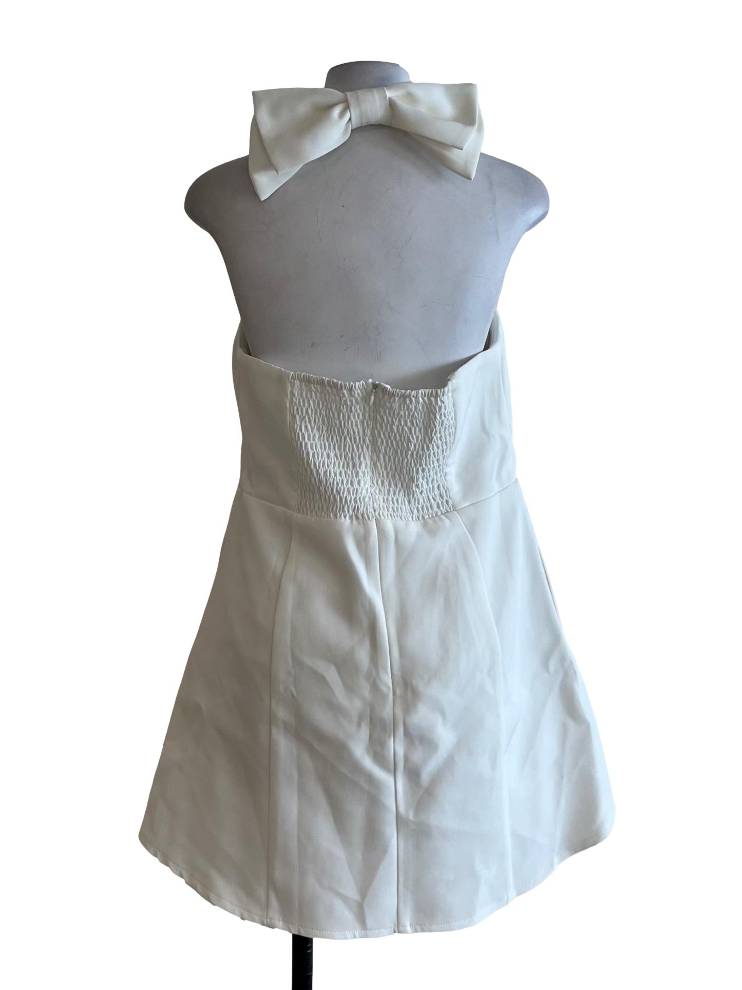 White Halter Neckline A-Line Dress