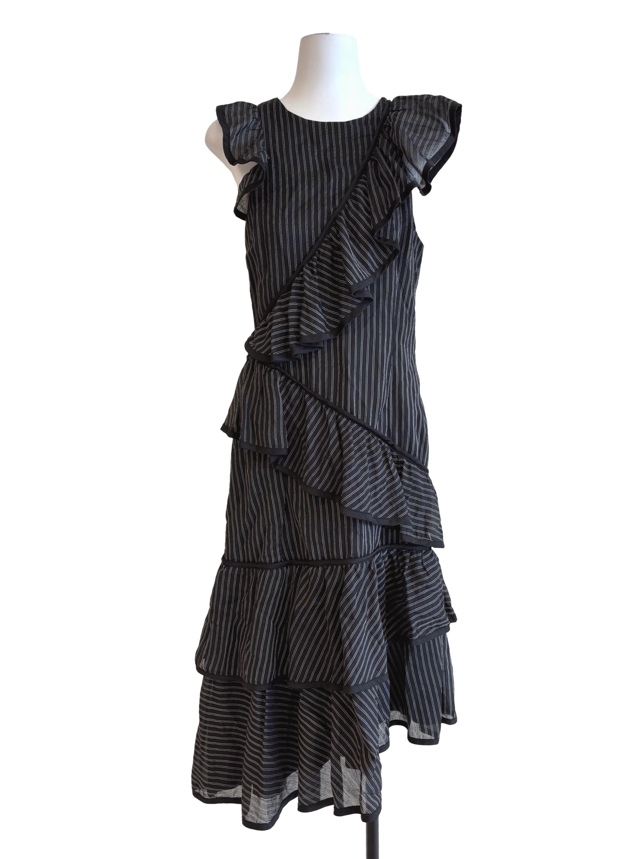 Iridium Black Striped Tier Dress