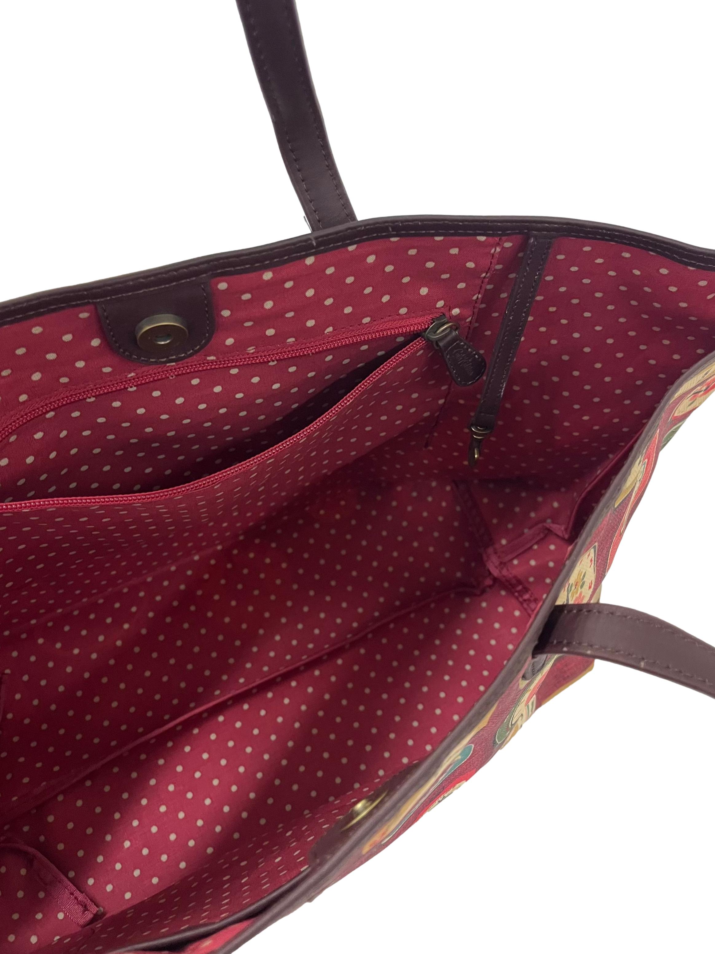 Multi Colour Clock Print Tote Bag With Leather Trims