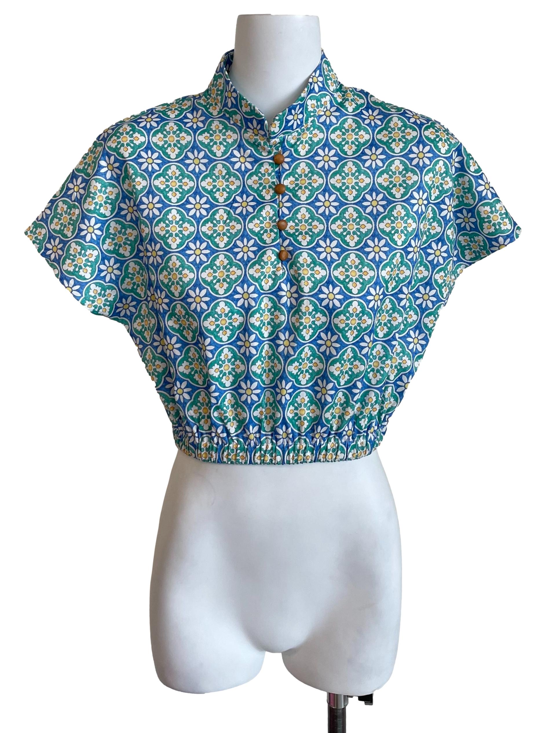 Light Cobalts Geo Print Batwing Top