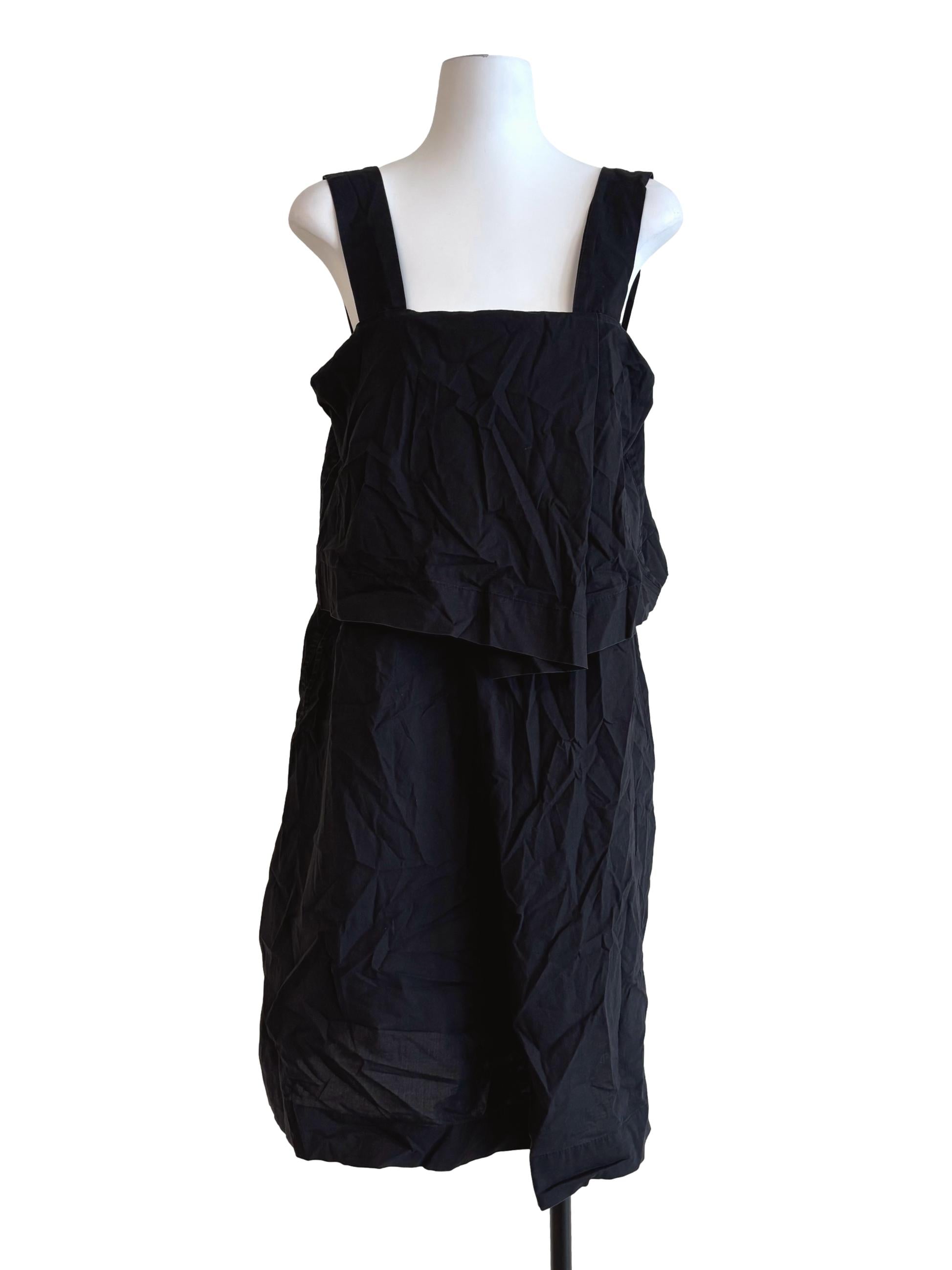 Onyx Black Apron Neck Cotton Dress