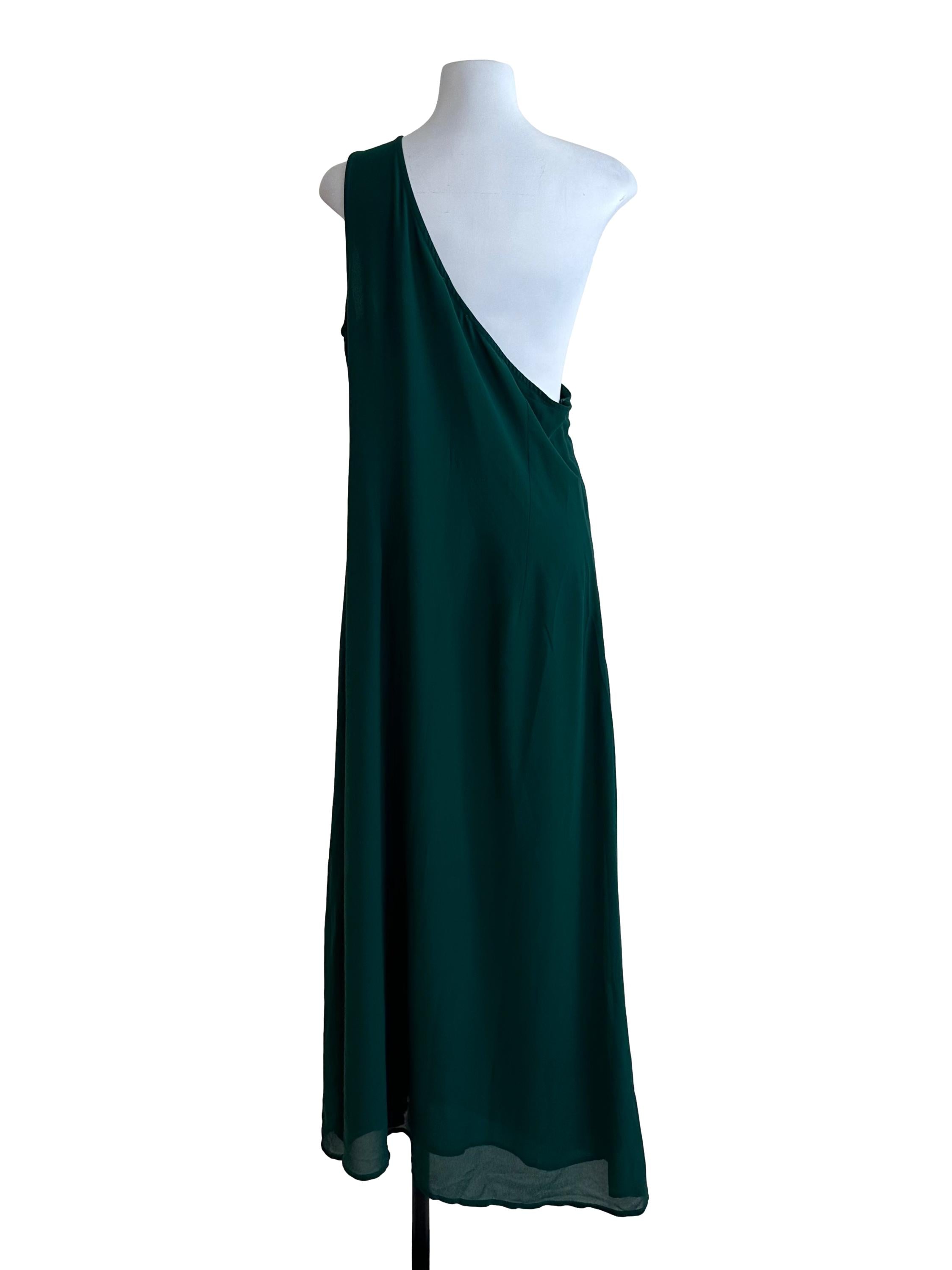 Emerald Green Chiffon One Shoulder Dress