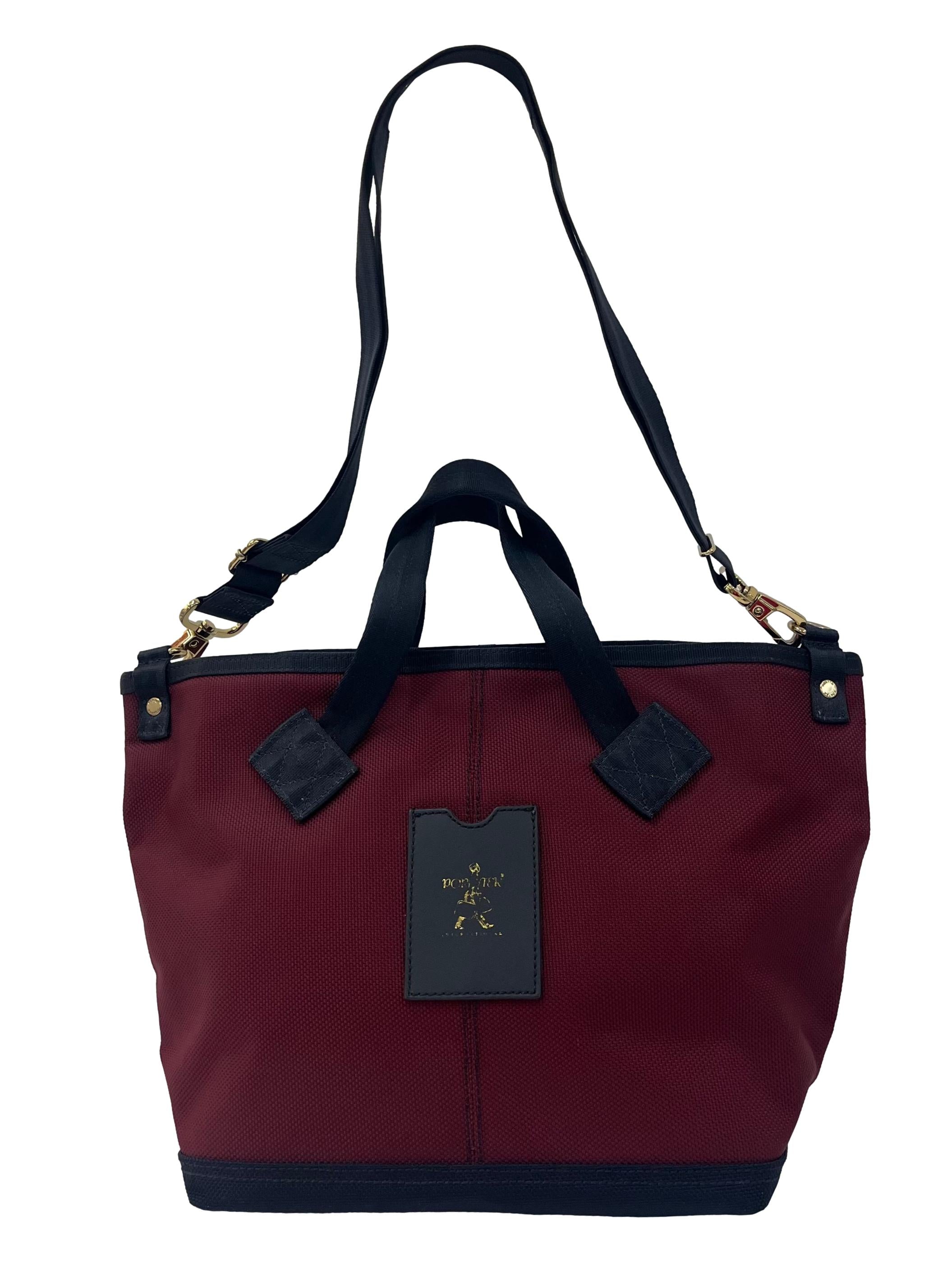 Maroon And Black Crossbody Bag With Detachable Straps