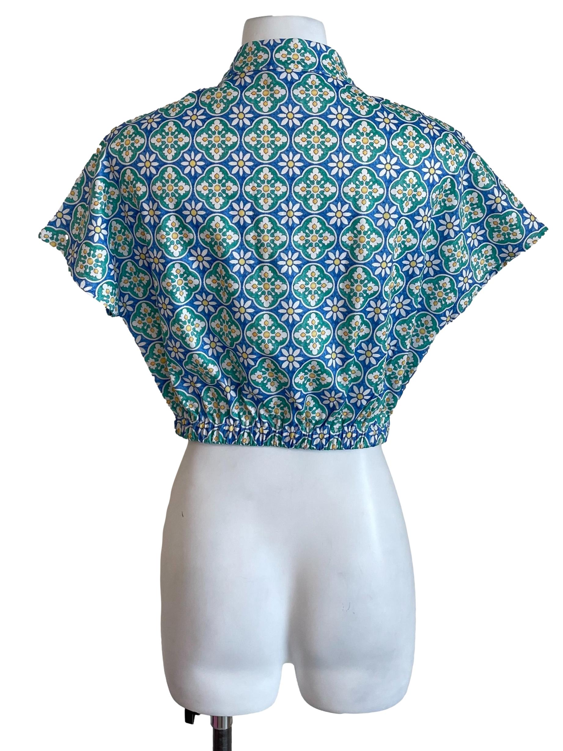 Light Cobalts Geo Print Batwing Top