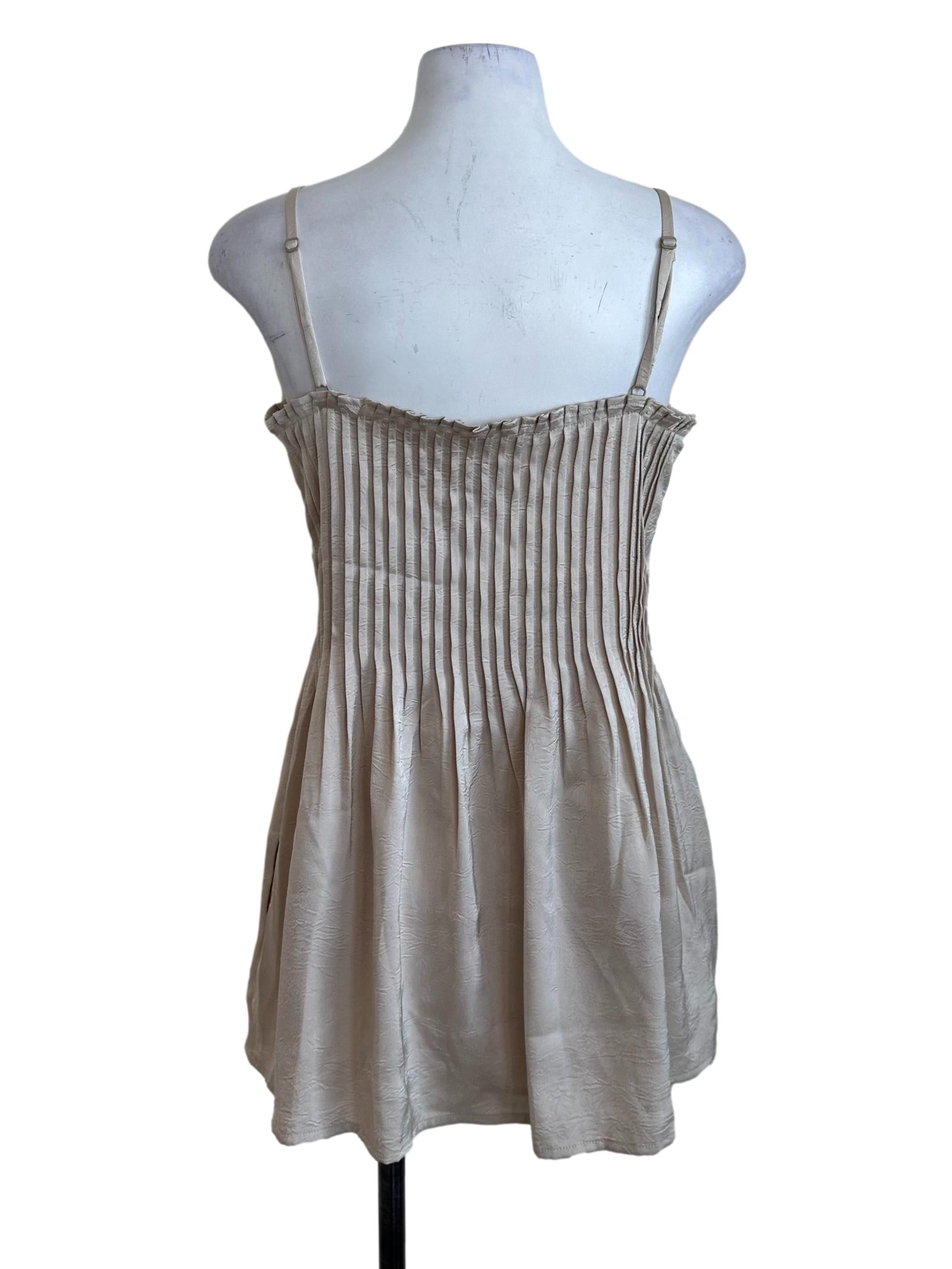 Sand Beige Pleated Mini Dress