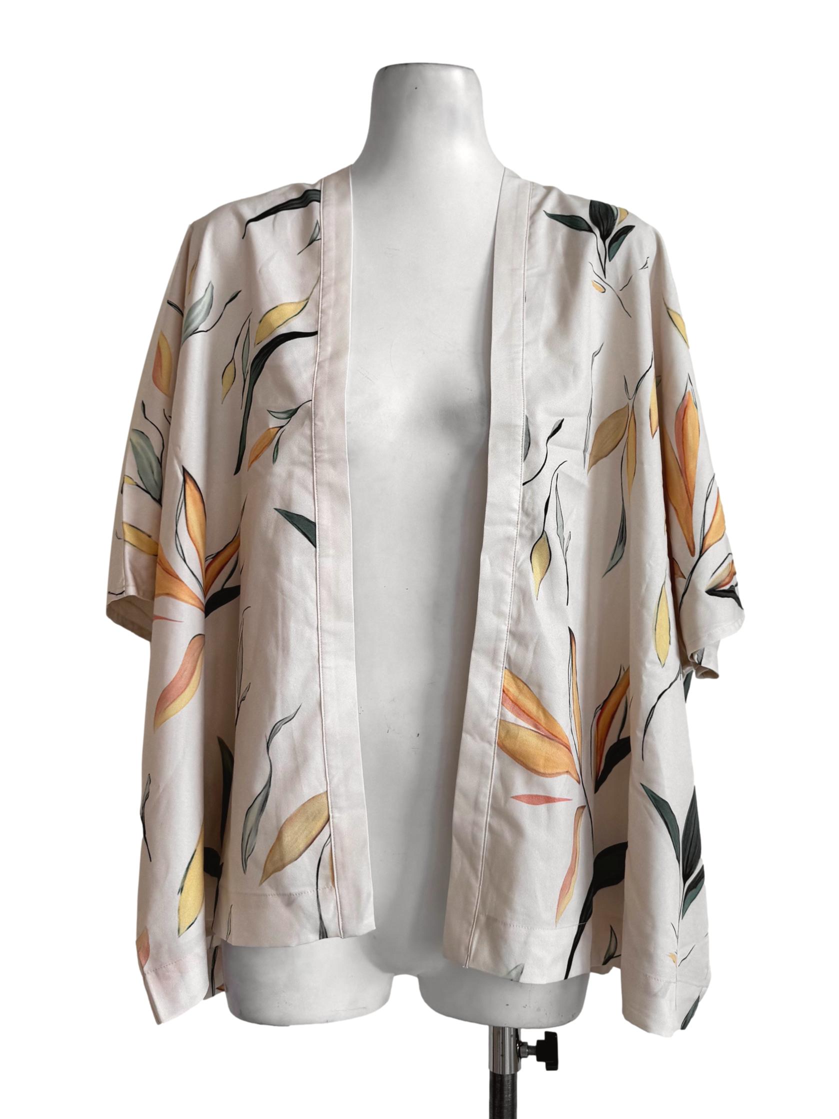 Beige Floral Prints Kimono