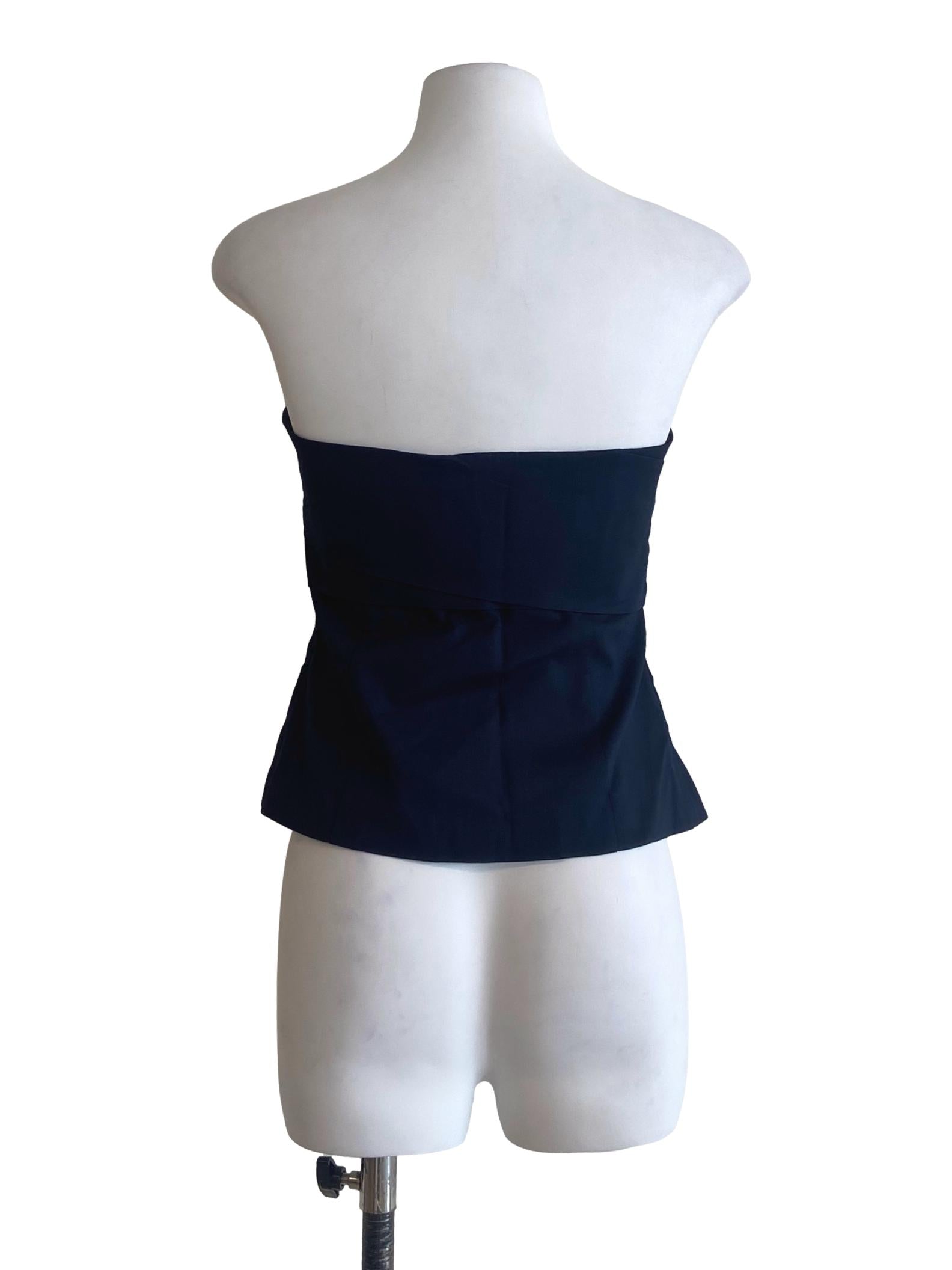 Navy Blue Strapless Button Down Crop Top