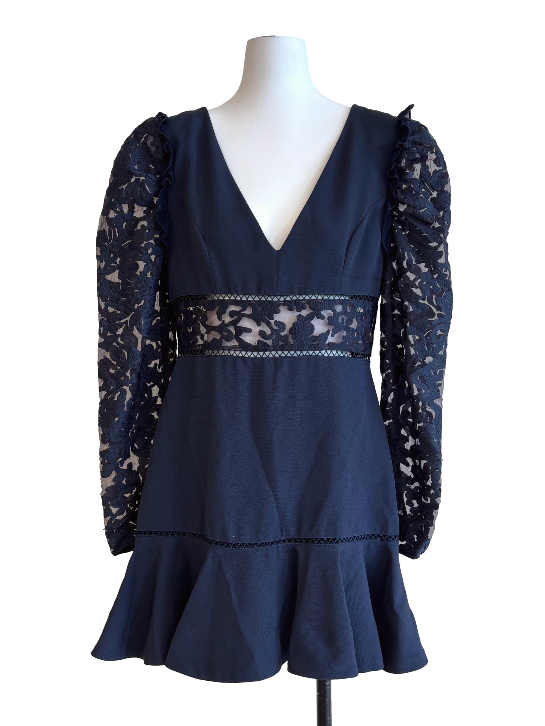 Navy Blue Long Sleeve Mini Dress