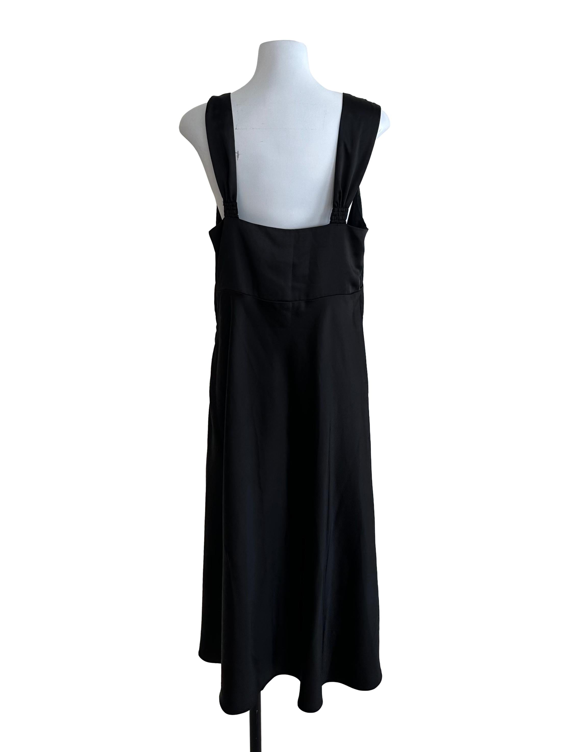 Onyx Black Deep V Neck Satin Dress