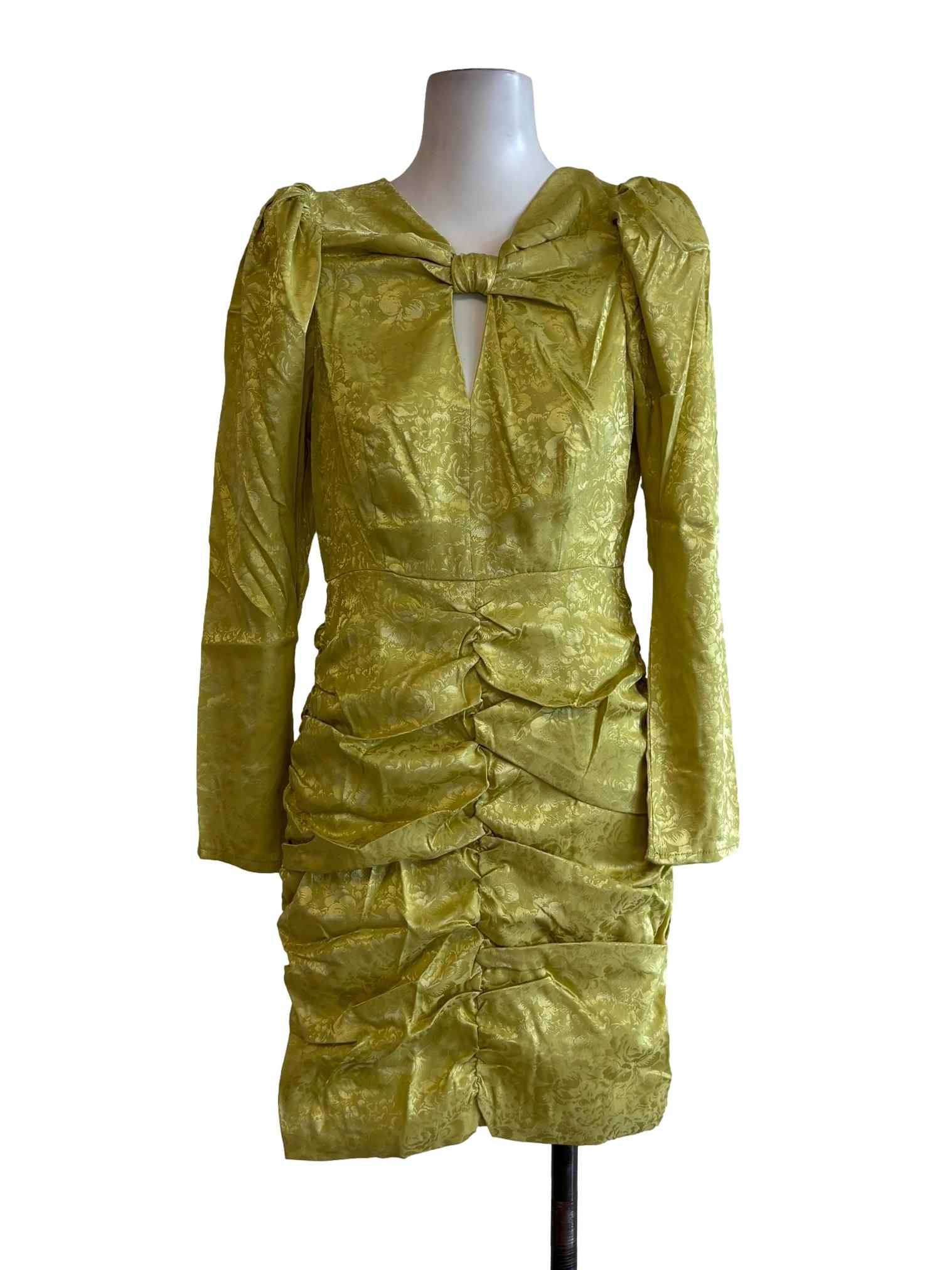 Chartreuse Green Floral Princess Sleeve Pencil Dress