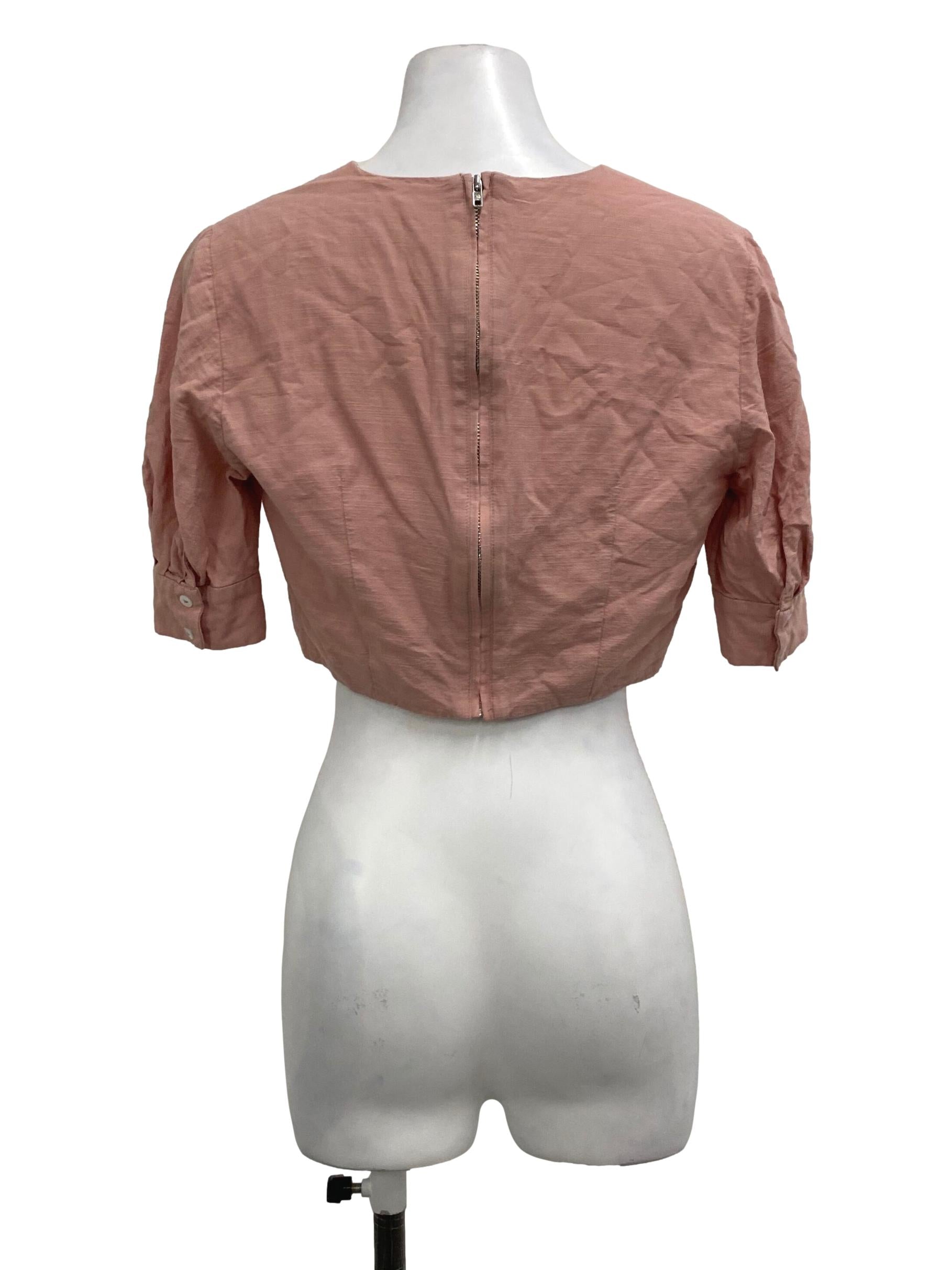 Pastel Pink V Neck Crop Blouse OSN