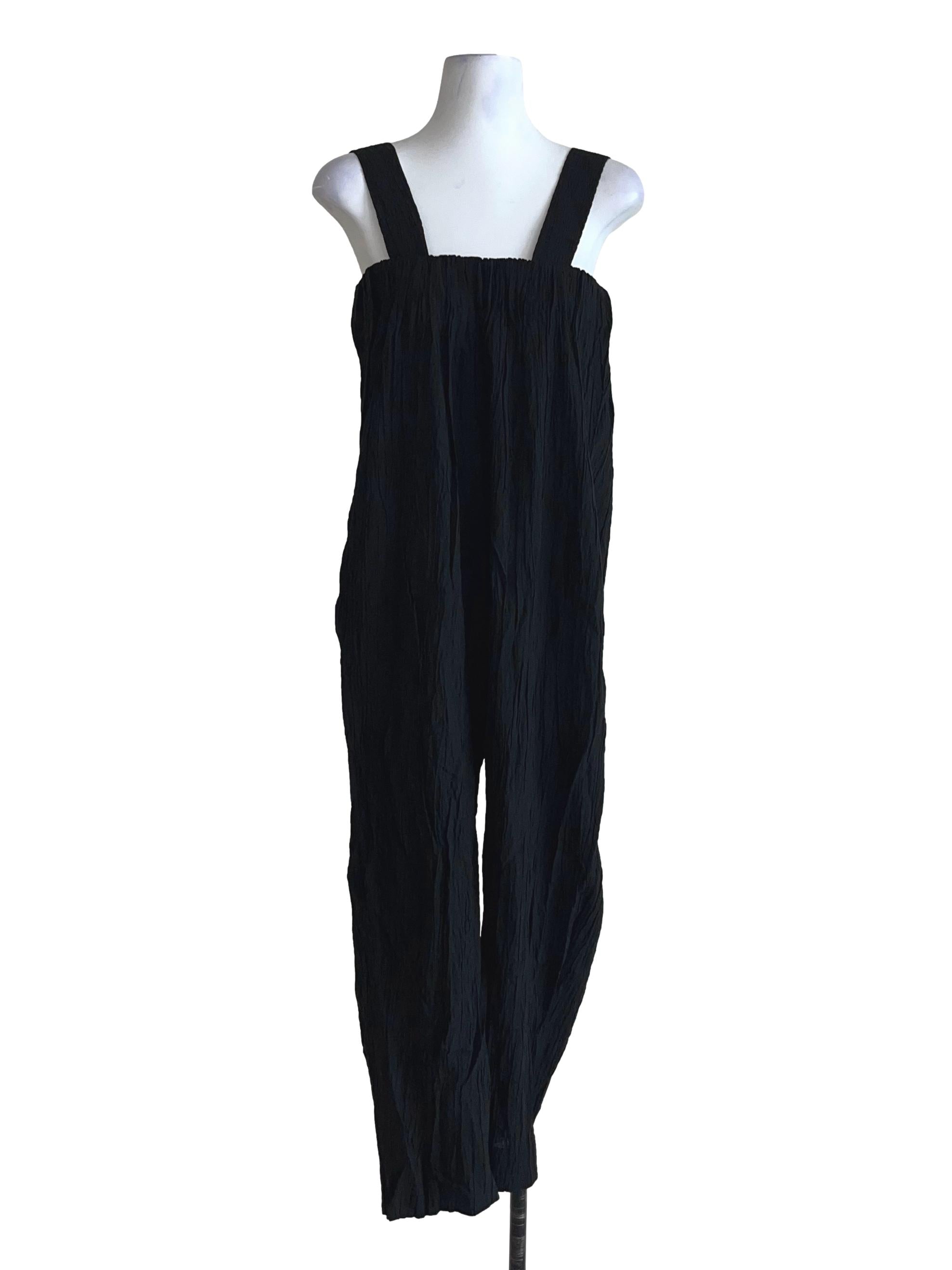 Onyx Black Crinkle-Strap Jumpsuit