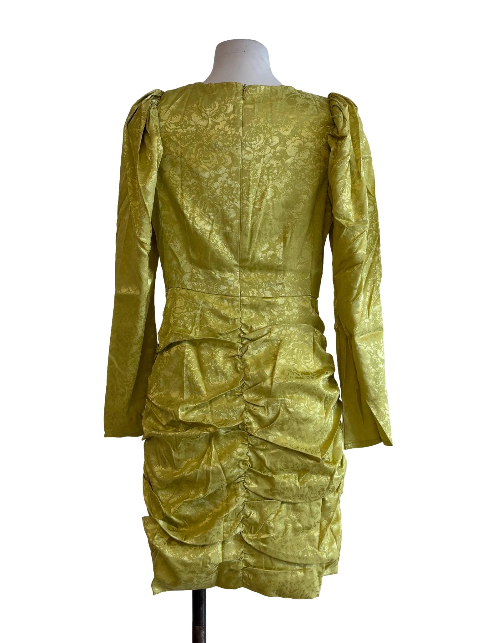 Chartreuse Green Floral Princess Sleeve Pencil Dress