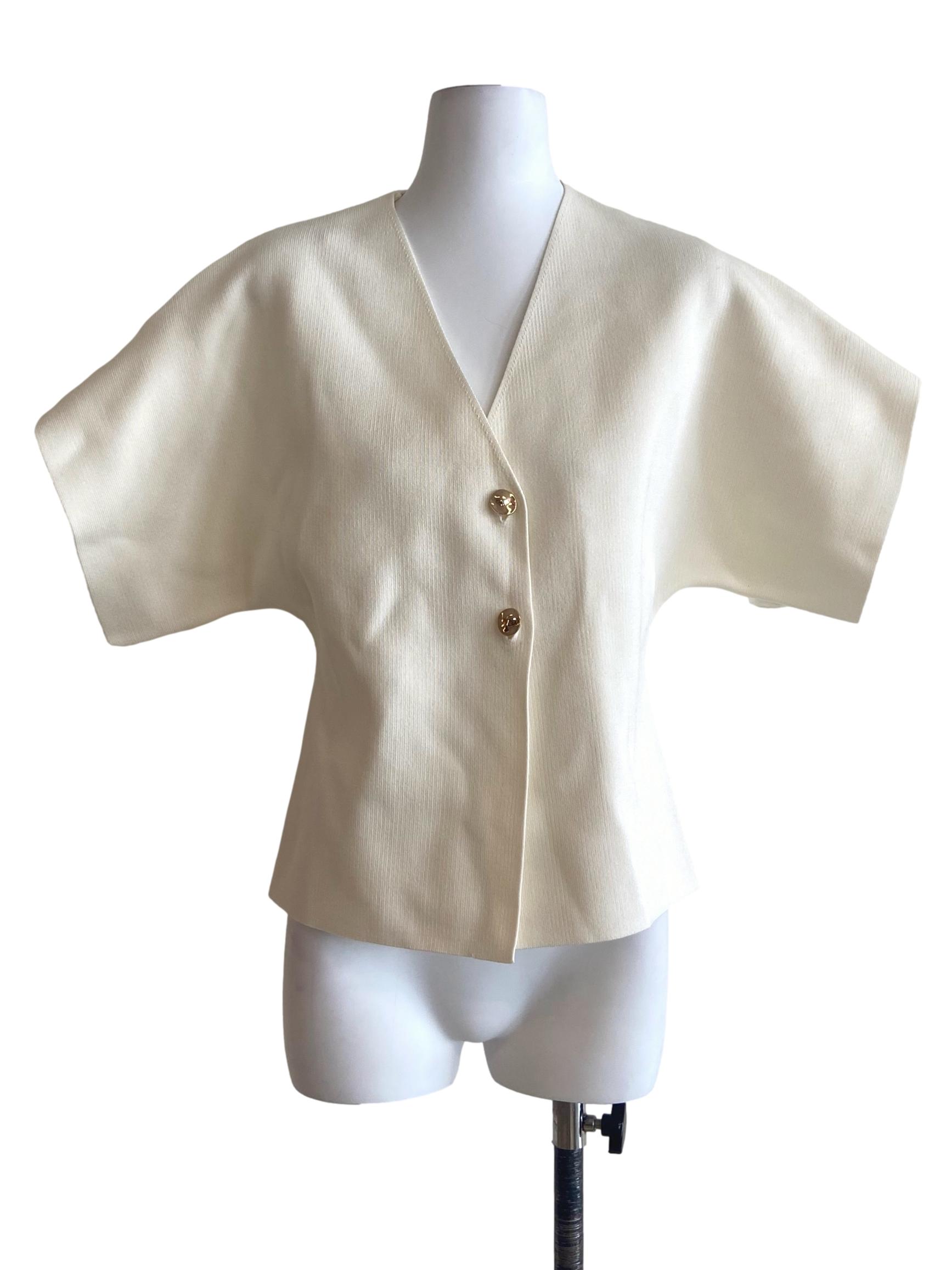 Egg Shell V-Neck Batwing Sleeve Blouse