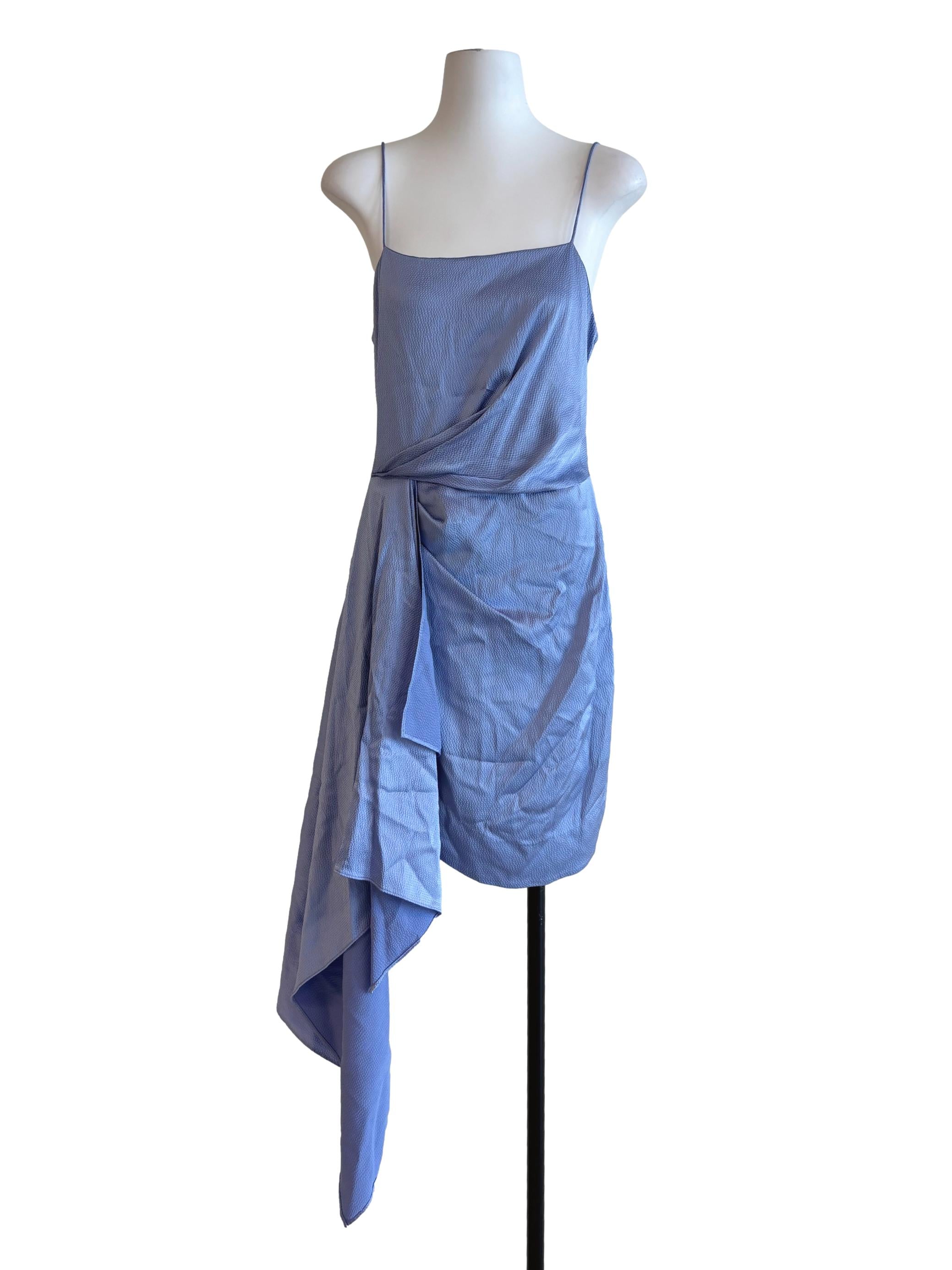 Powder Blue Textured Mini Drape Dress