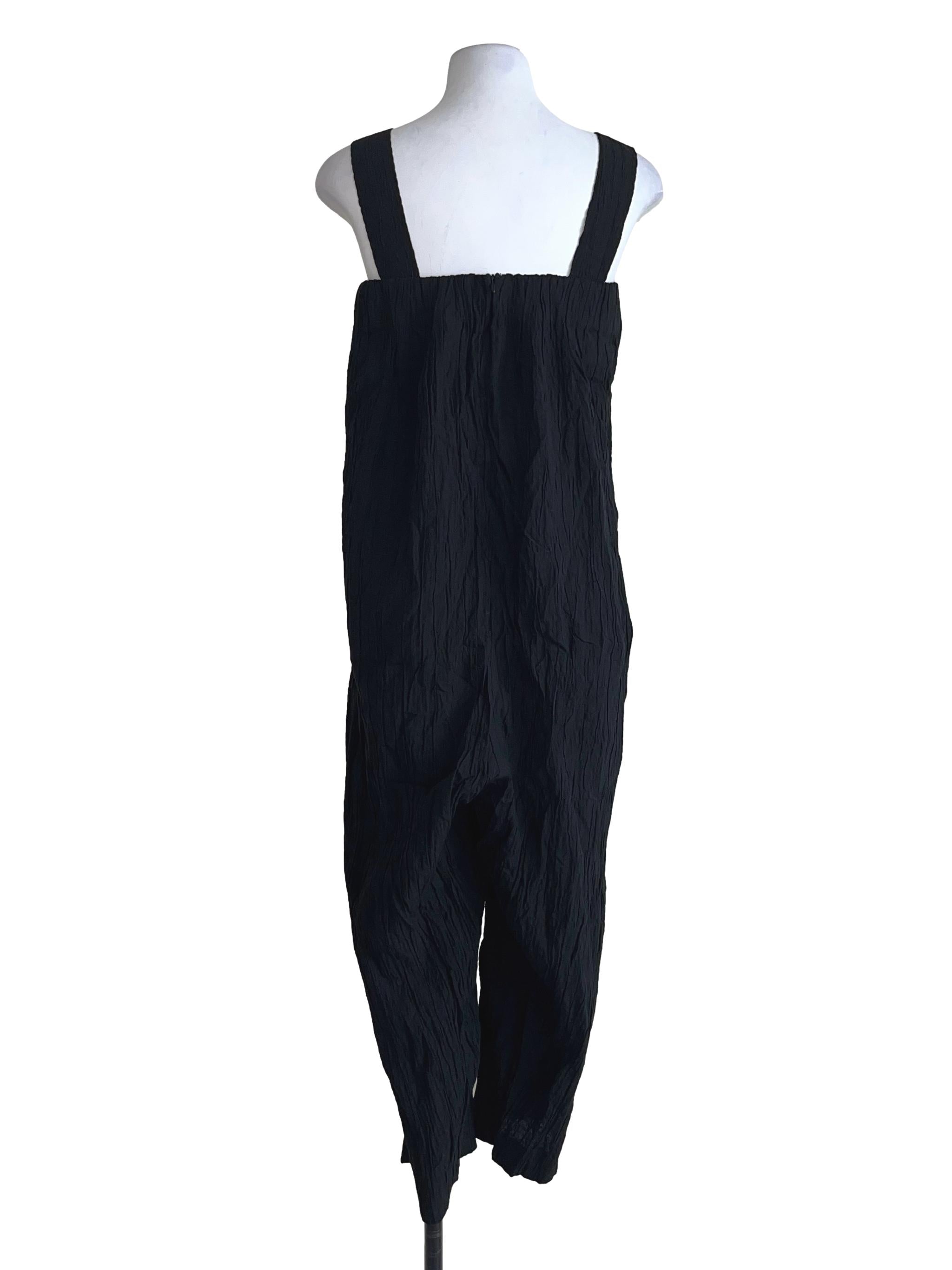 Onyx Black Crinkle-Strap Jumpsuit